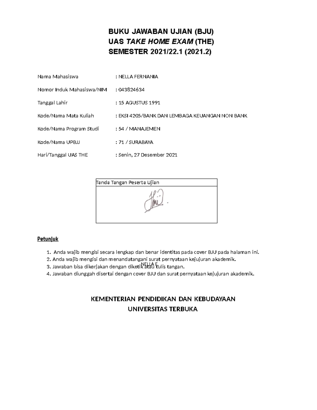 BJU Pengantar Bisnis ( Nella Fernania-043824634) - Tanda Tangan Peserta