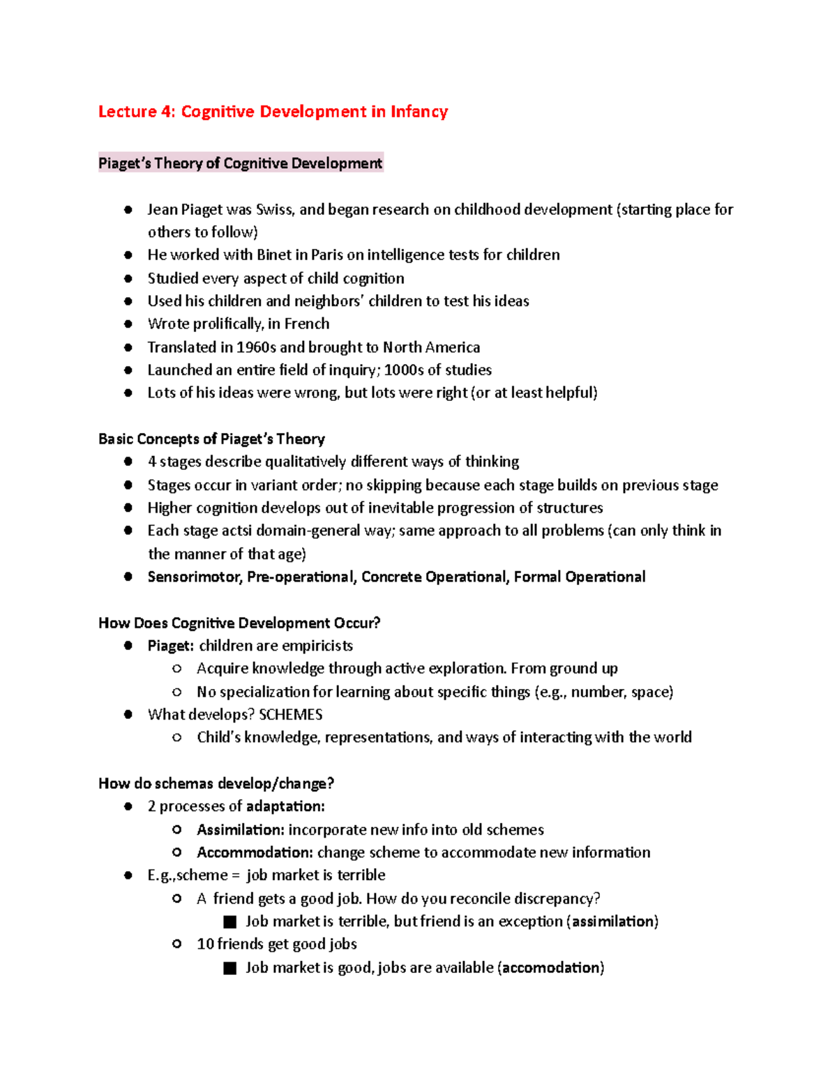 Lecture 4 Cognitive Development in Infancy - Lecture 4: Cognitive ...