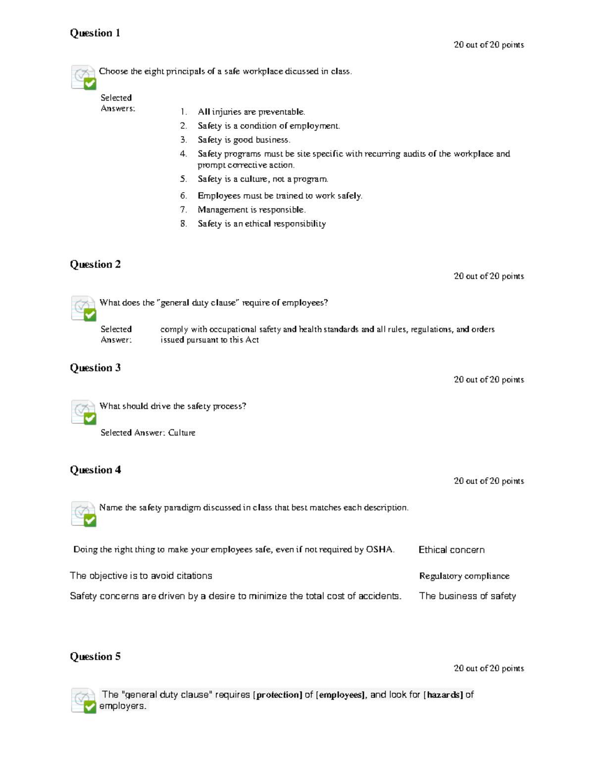Essay "Homework 1 to 14" - Question 1 20 out of 20 points Choose the ...