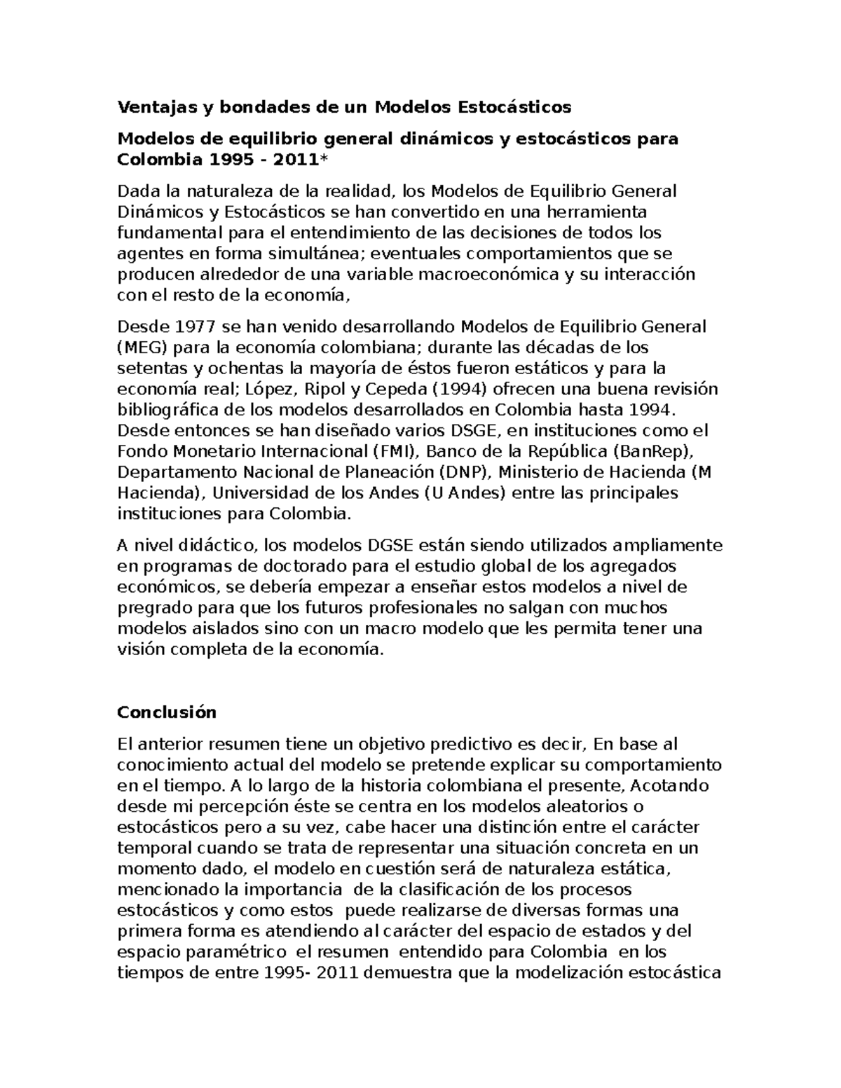 Ventajas y bondades de un Modelos Estocásticos - Ventajas y bondades de ...