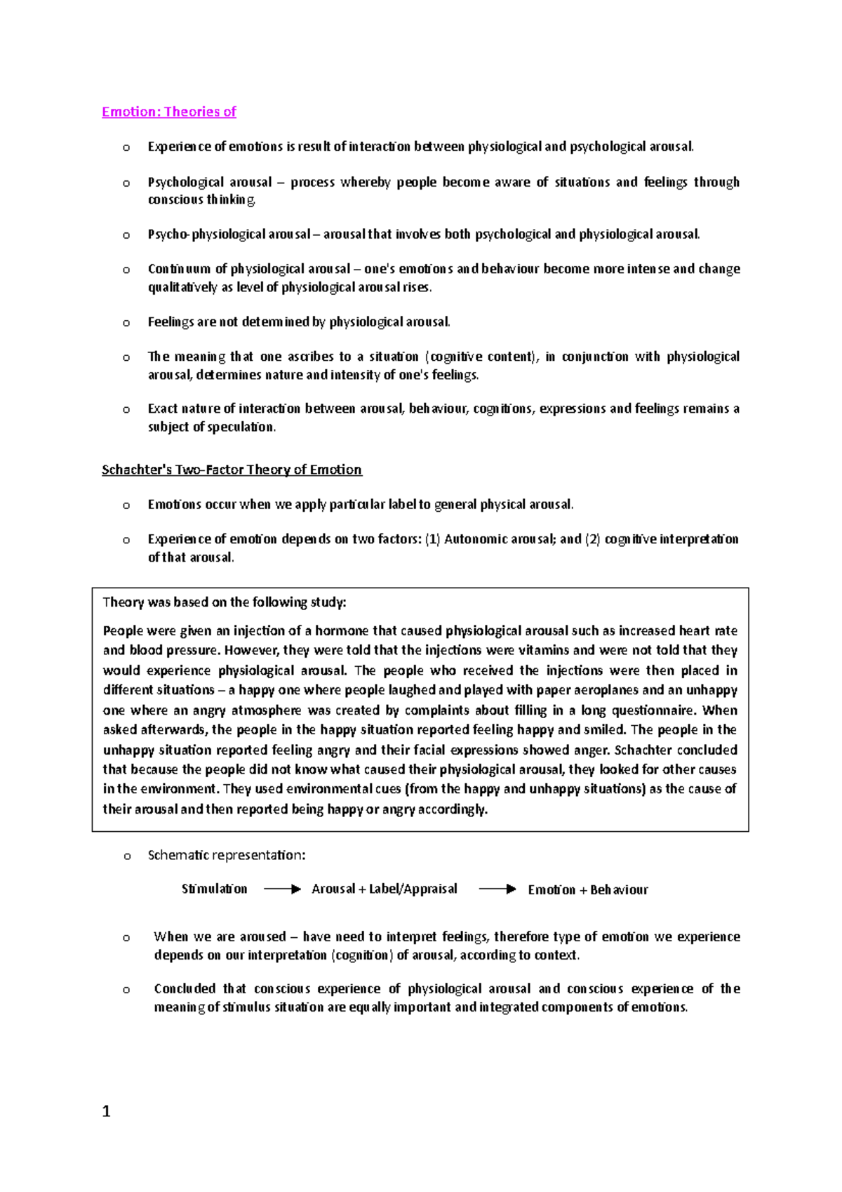 Basic Psychology Pyc1501 Emotion Theories Of Emotion Theories Of O Experience Of Emotions