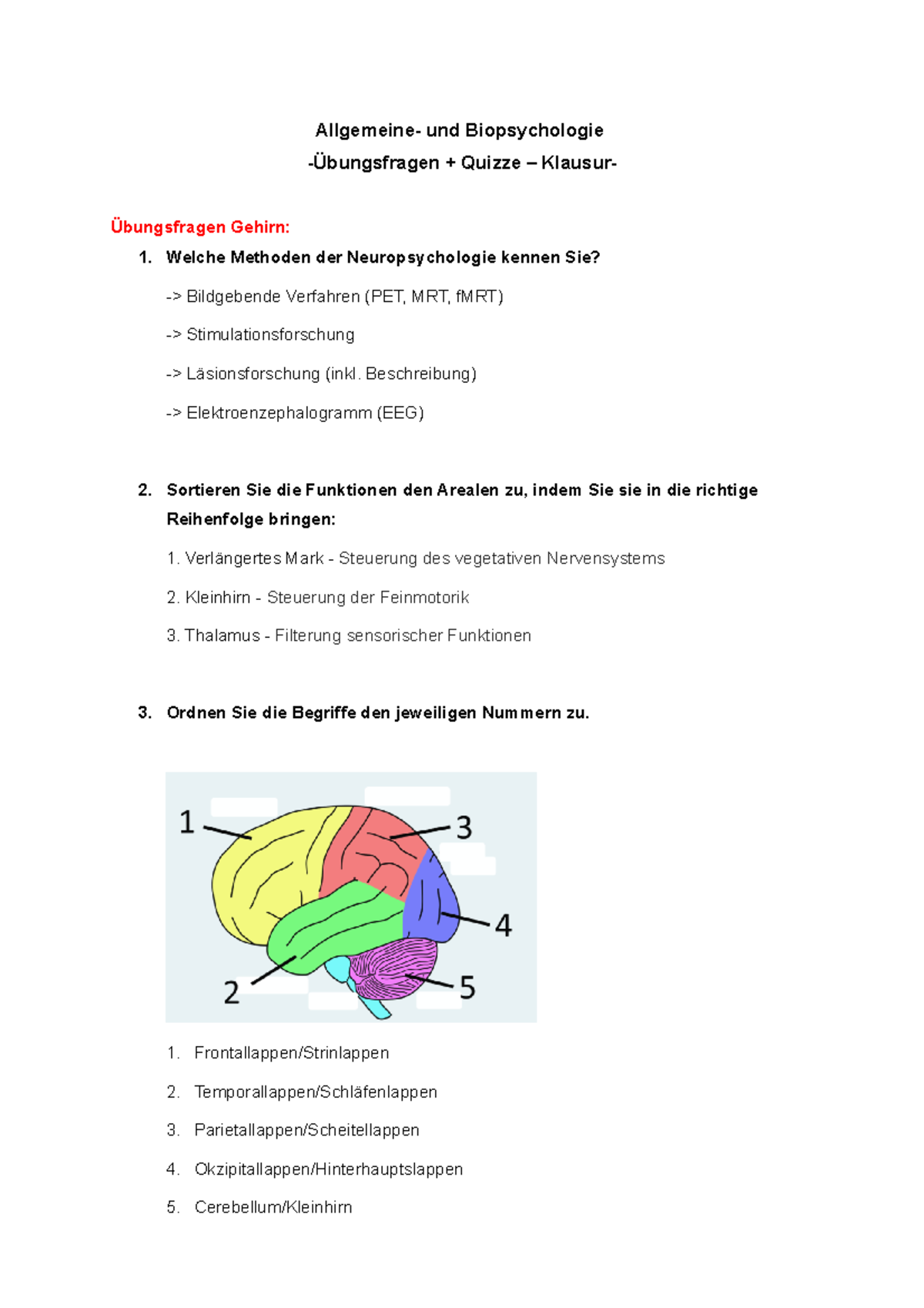 Übungsfragen Allg. Und Biopsychologie - Allgemeine- Und Biopsychologie ...