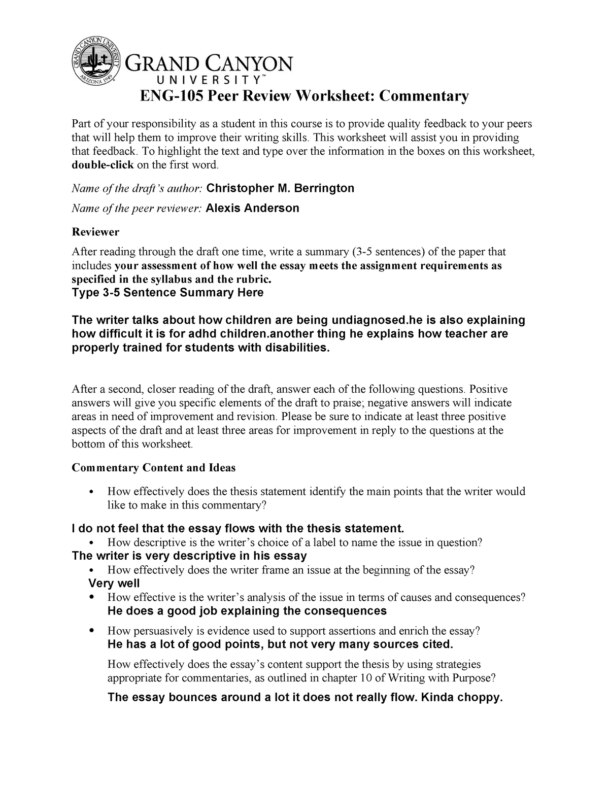 ENG-105-RS-Commentary Peer Review Worksheet 2 - ENG-105 Peer Review ...