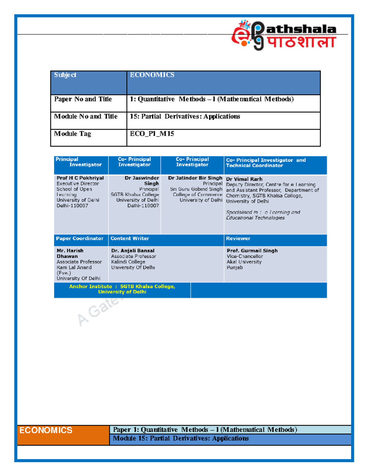 Module No and Title 15: Partial Derivatives: Applications - ECONOMICS ...
