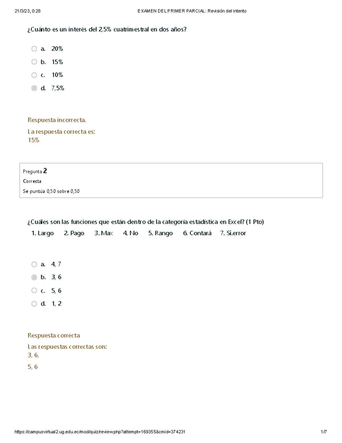 Examen DEL Primer Parcial Revisión Del Intento - Pregunta 2 Correcta Se ...