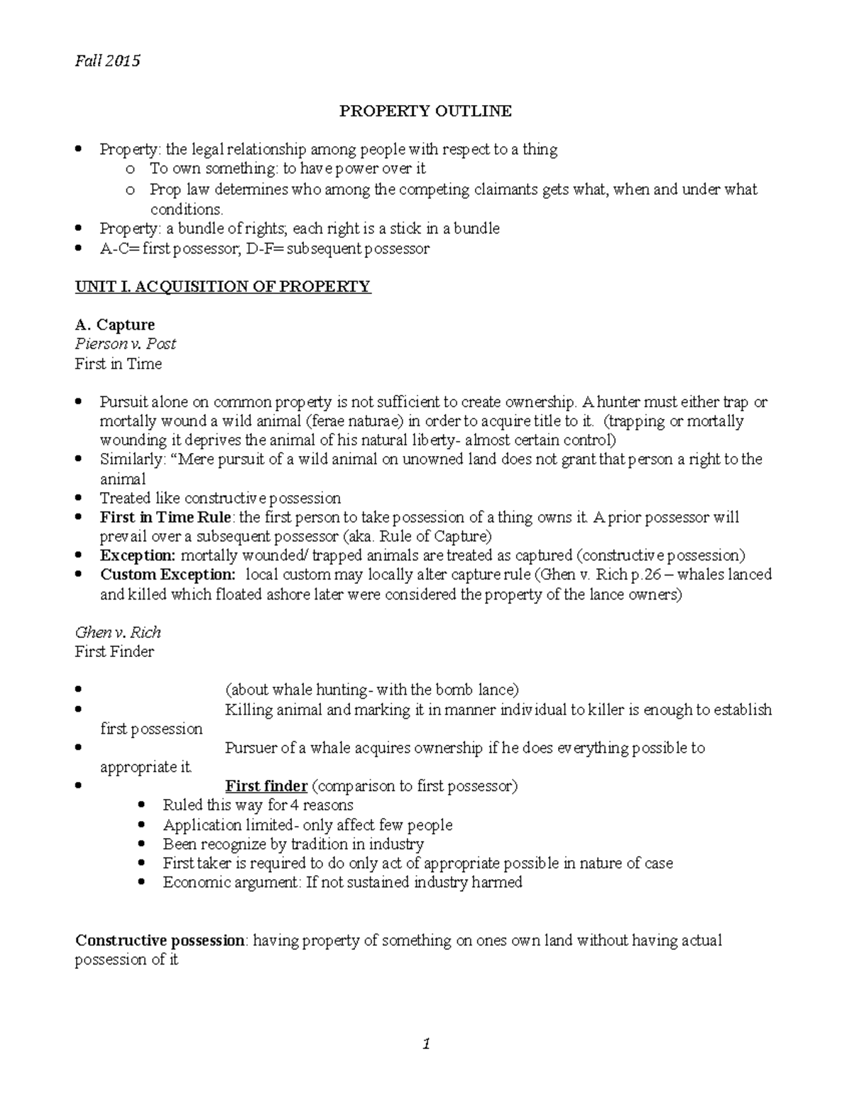 Property Fox Fall 2015 PROPERTY OUTLINE Property the legal