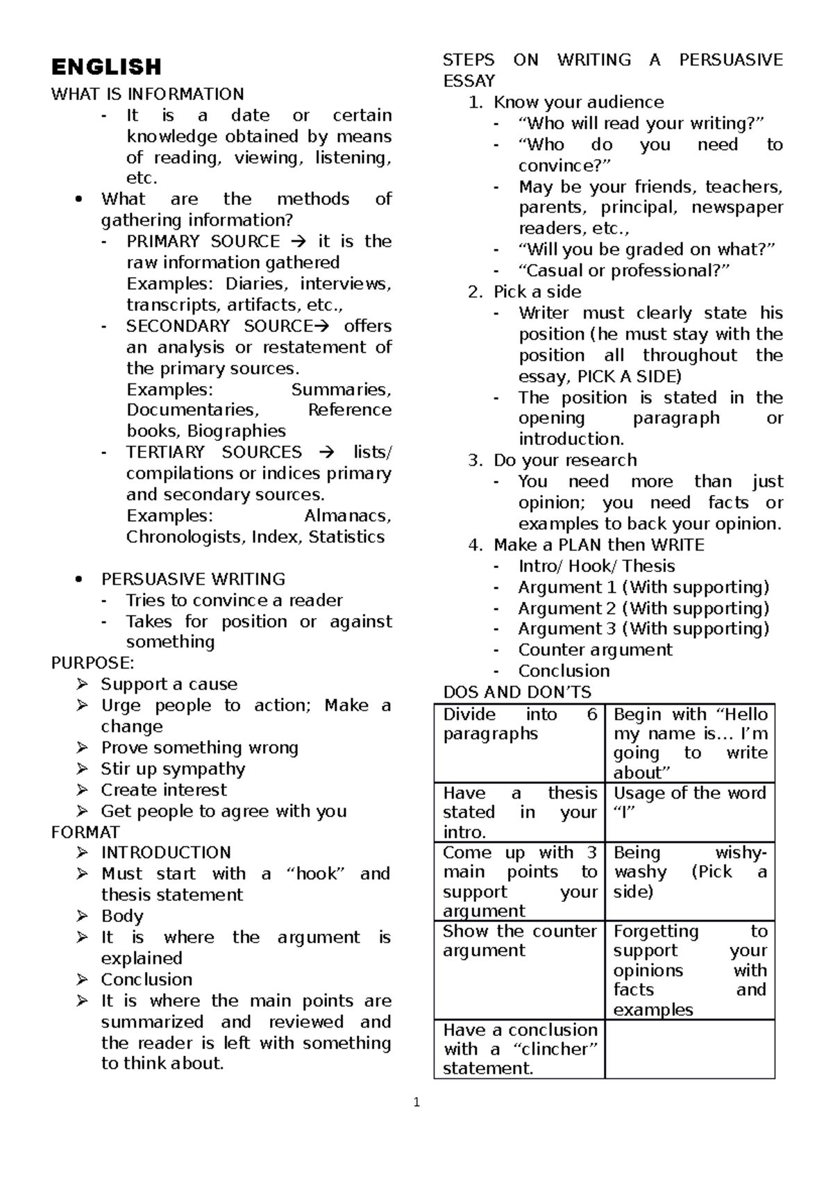Reviewers for English - ENGLISH WHAT IS INFORMATION - It is a date or ...
