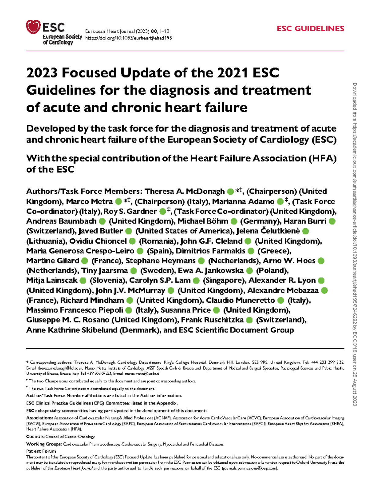 2023 Focused Update of the 2021 ESC Guidelines for the diagnosis and ...