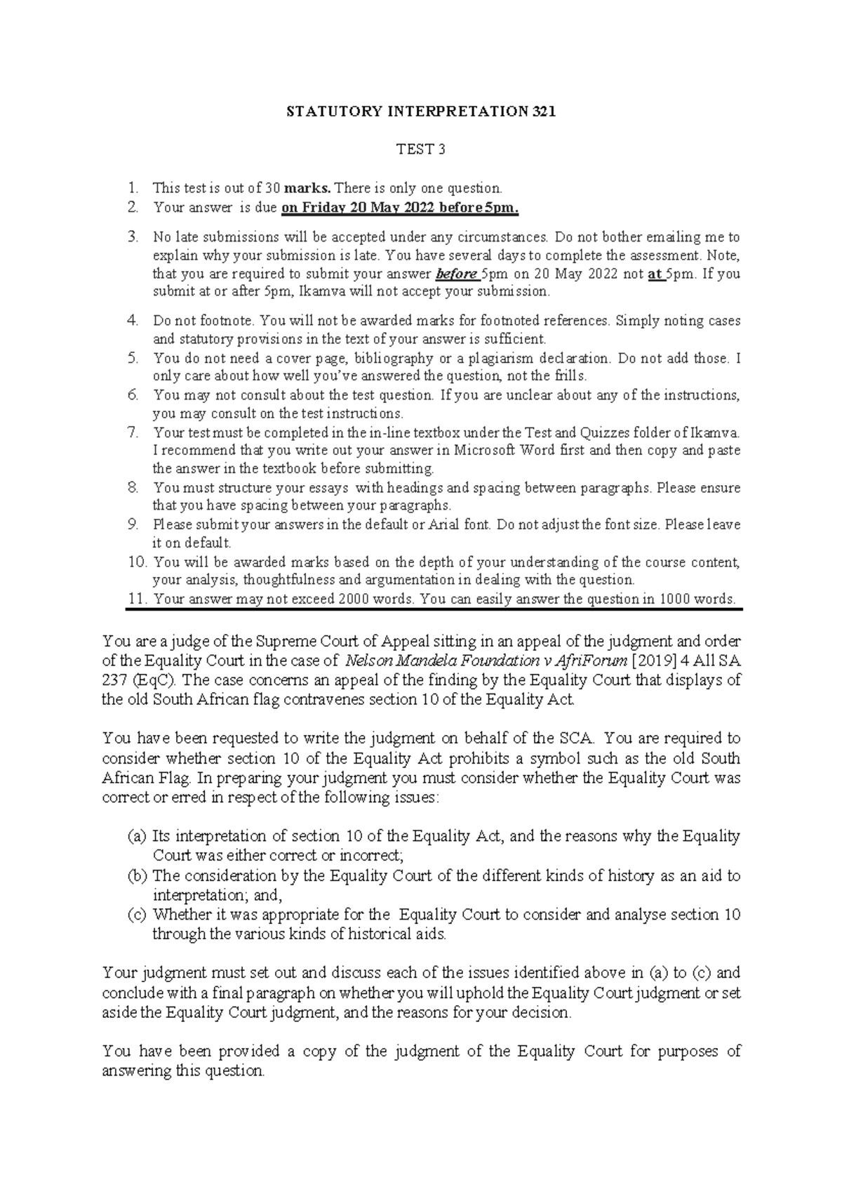 Test 3 Question STATUTORY INTERPRETATION 321 TEST 3 This test is out