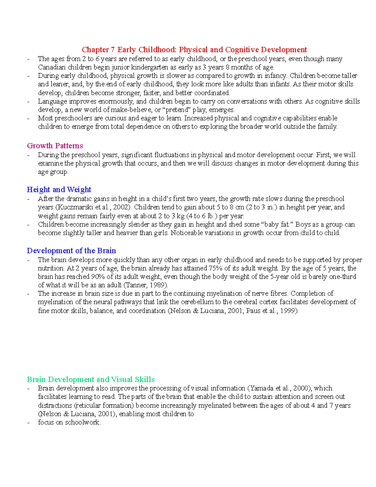 HEV- Chapter 7&8-PSYC210 - Chapter 7 Early Childhood: Physical and ...