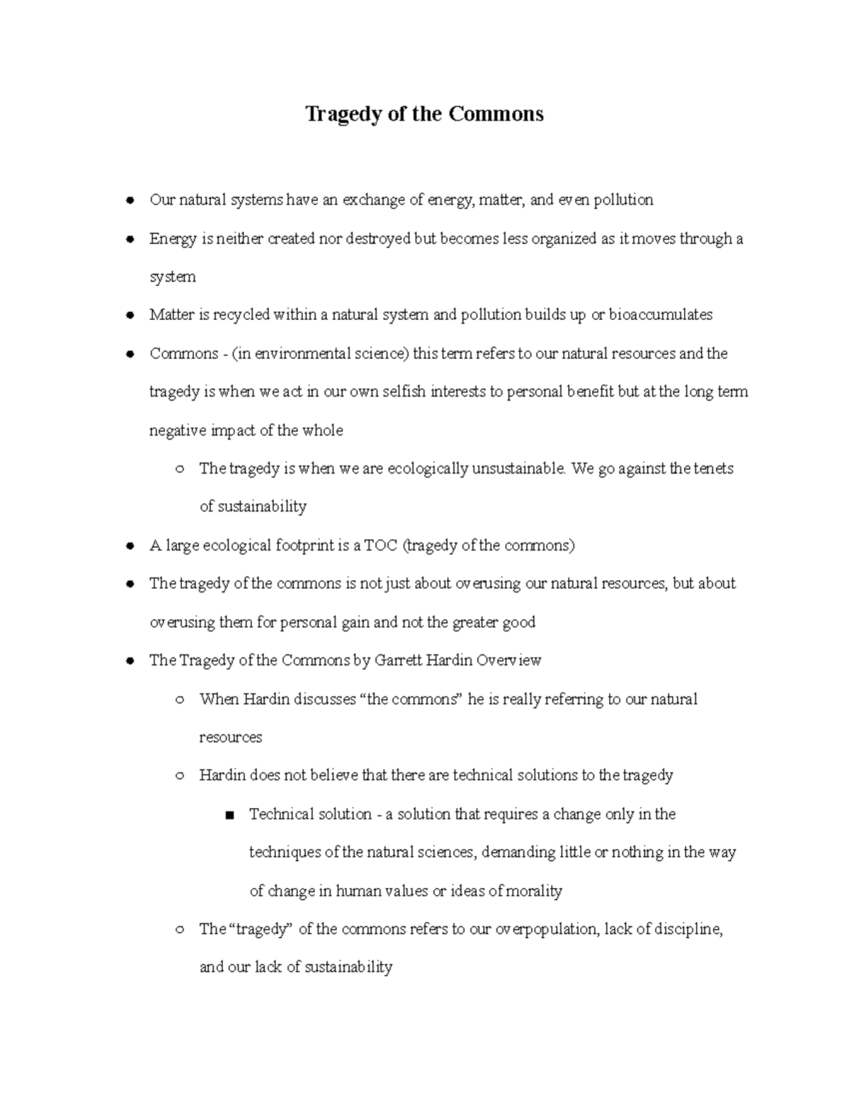 Tragedy Of The Commons And Biogeochemical Cycles Overview - Studocu