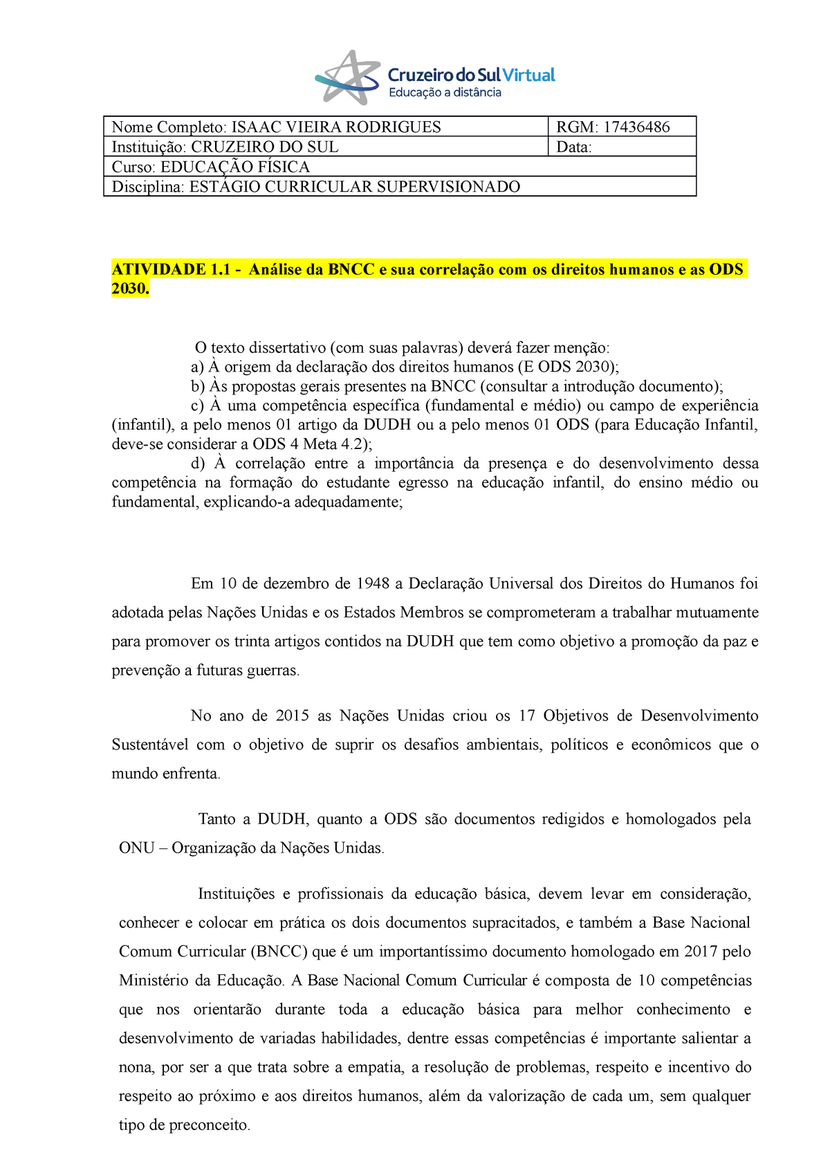 ATIVIDADES DE EDUCAÇÃO FISICA - Estágios Vivenciais