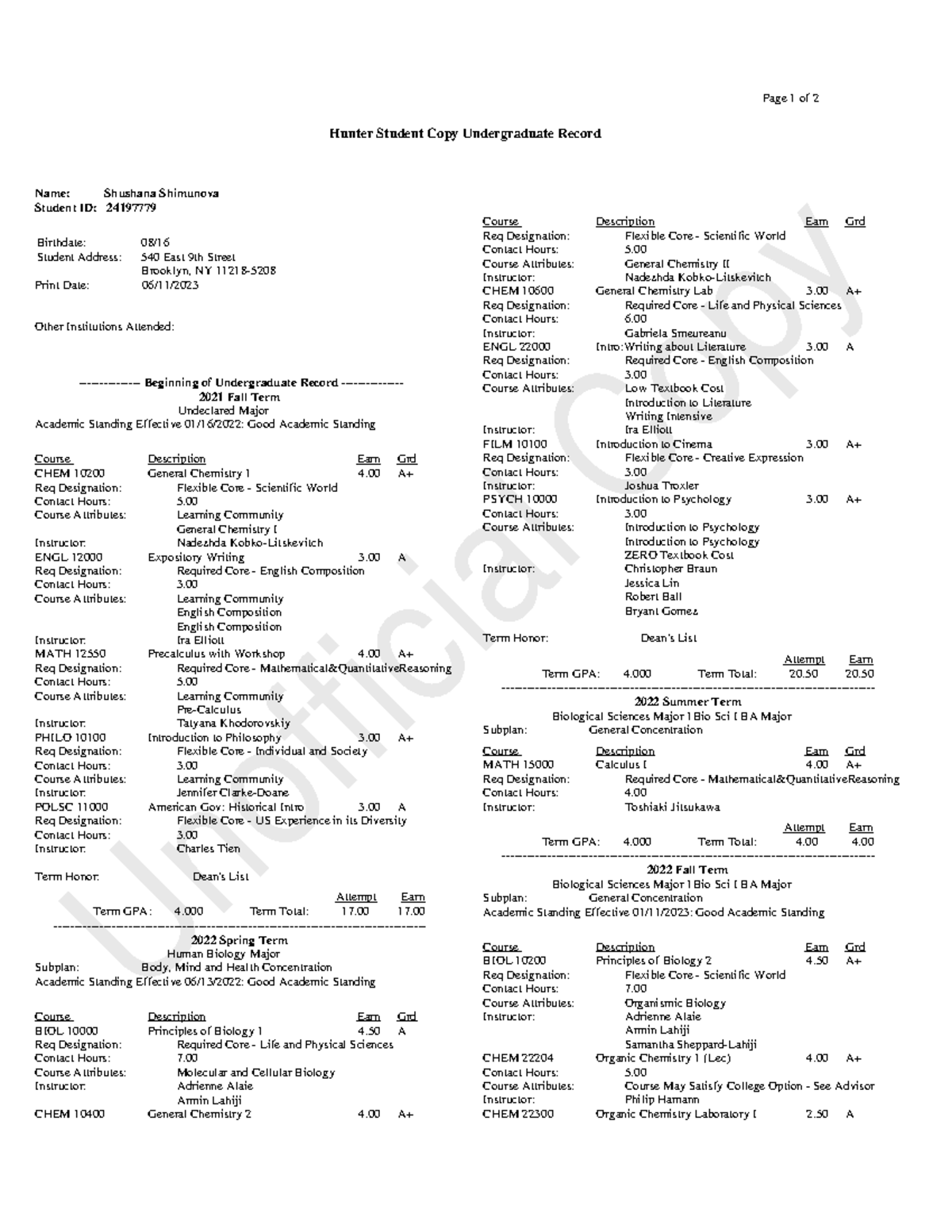 Transcript 2023 lab stuff Unofficial CopyUnofficial Copy Page 1 of