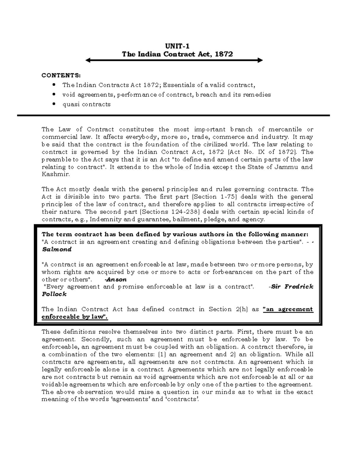 1-contract-unit-the-indian-contract-act-1872-contents-the-indian