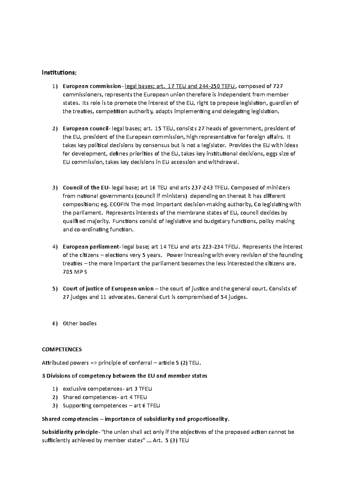 Lecture 1 - EU law - Institutions ; European commission - legal bases ...