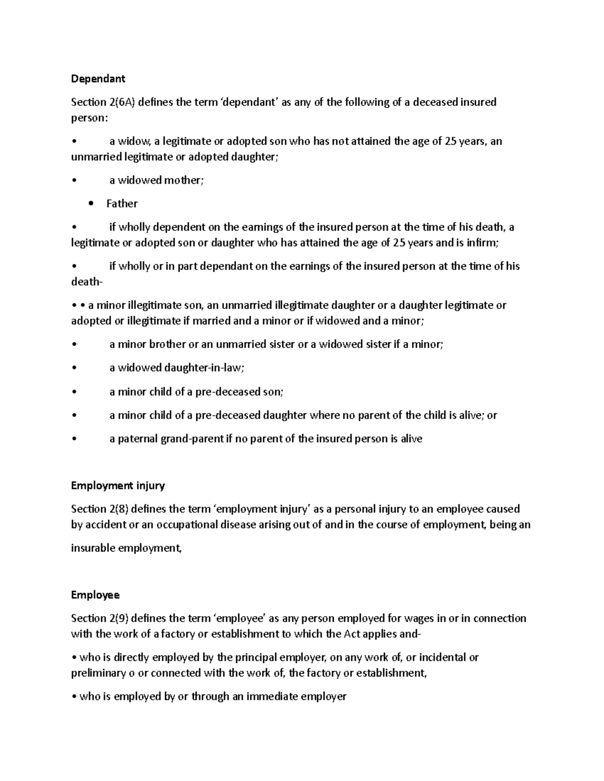 ESI notes new - Dependant Section 2(6A) defines the term ‘dependant’ as ...