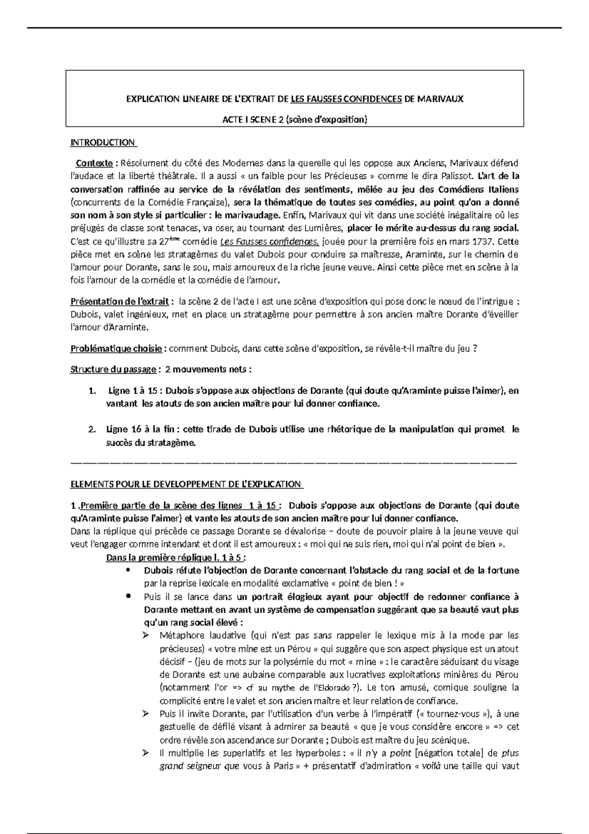 Les Fausses Confidences Acte 1 Scene 2 Unknown - lecture lineaire - EXPLICATION LINEAIRE DE L'EXTRAIT DE LES  FAUSSES CONFIDENCES DE - Studocu