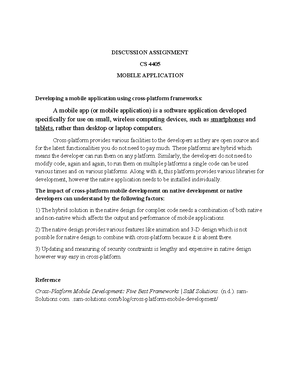Cs 4405 mobile application unit 1 written ass - WRITTEN ASSIGNMENT CS ...