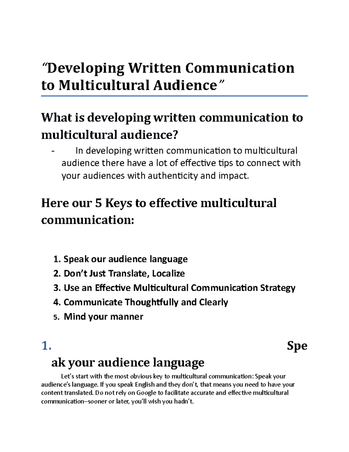 Developing Written Communication to Multicultural Audience (Autosaved ...
