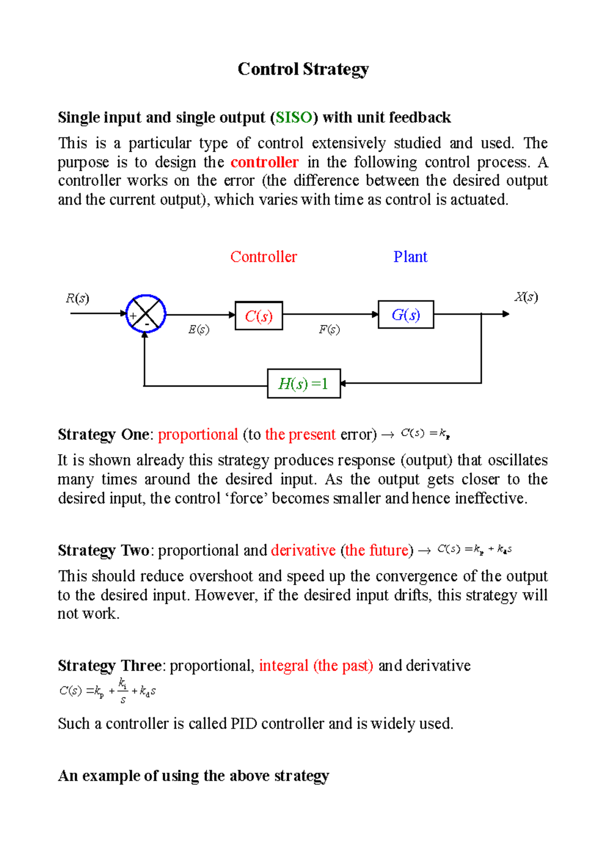 MECH303 2008-2009 Lecture Notes - Control strategy - Control Strategy ...