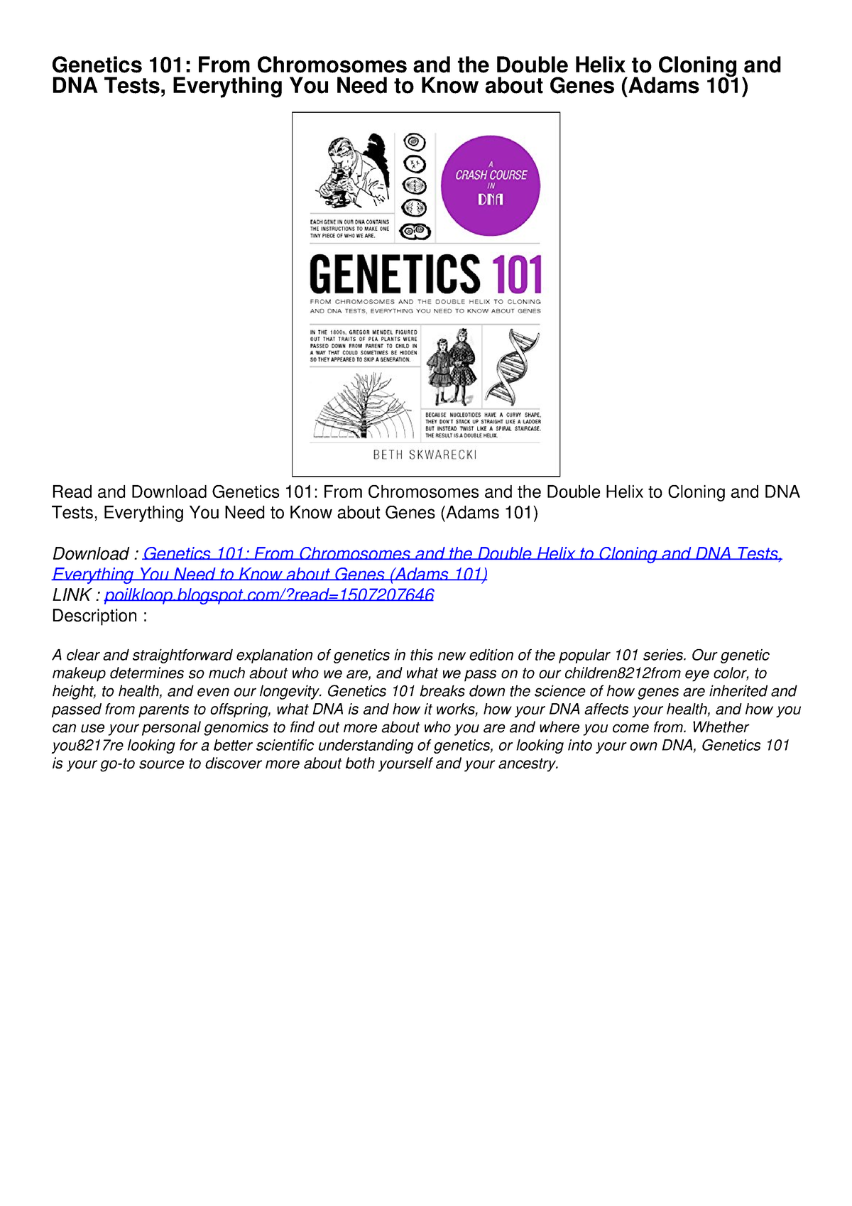 Pdf Kindle Download Genetics 101 From Chromosomes And The Double Helix To Genetics 101 From 7917