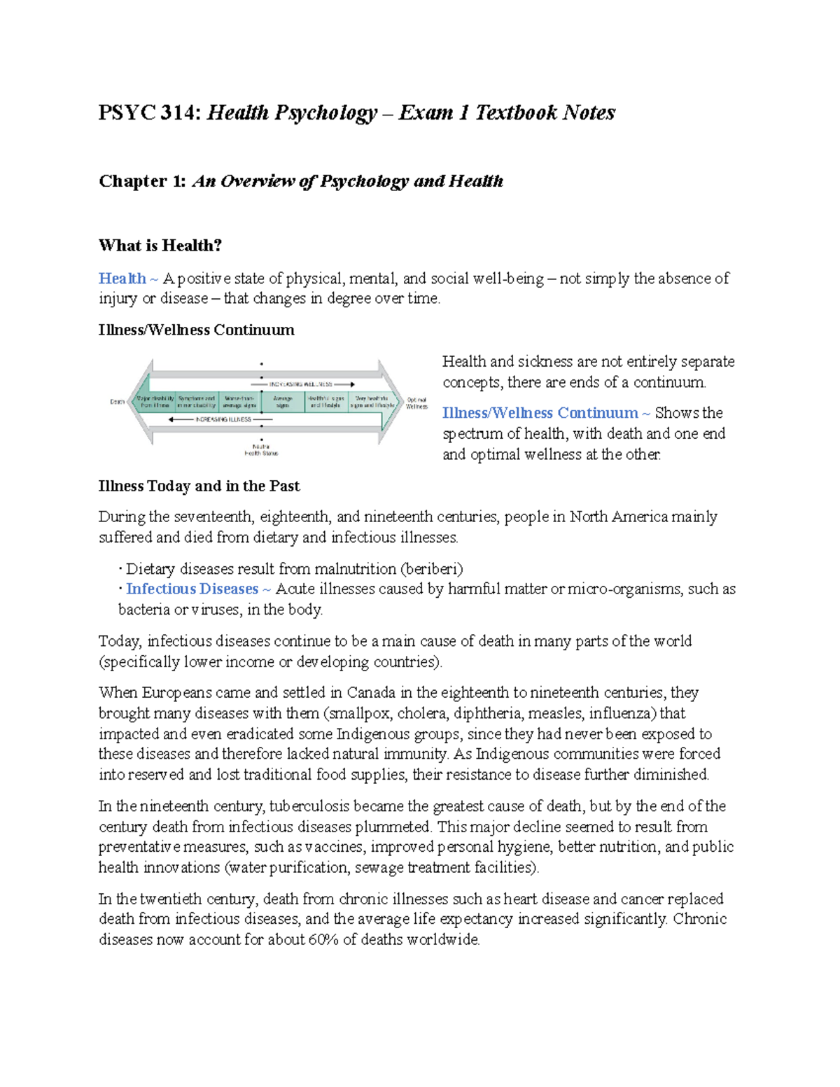 PSYC 314: Exam 1 - Textbook Notes - PSYC 314: Health Psychology – Exam ...