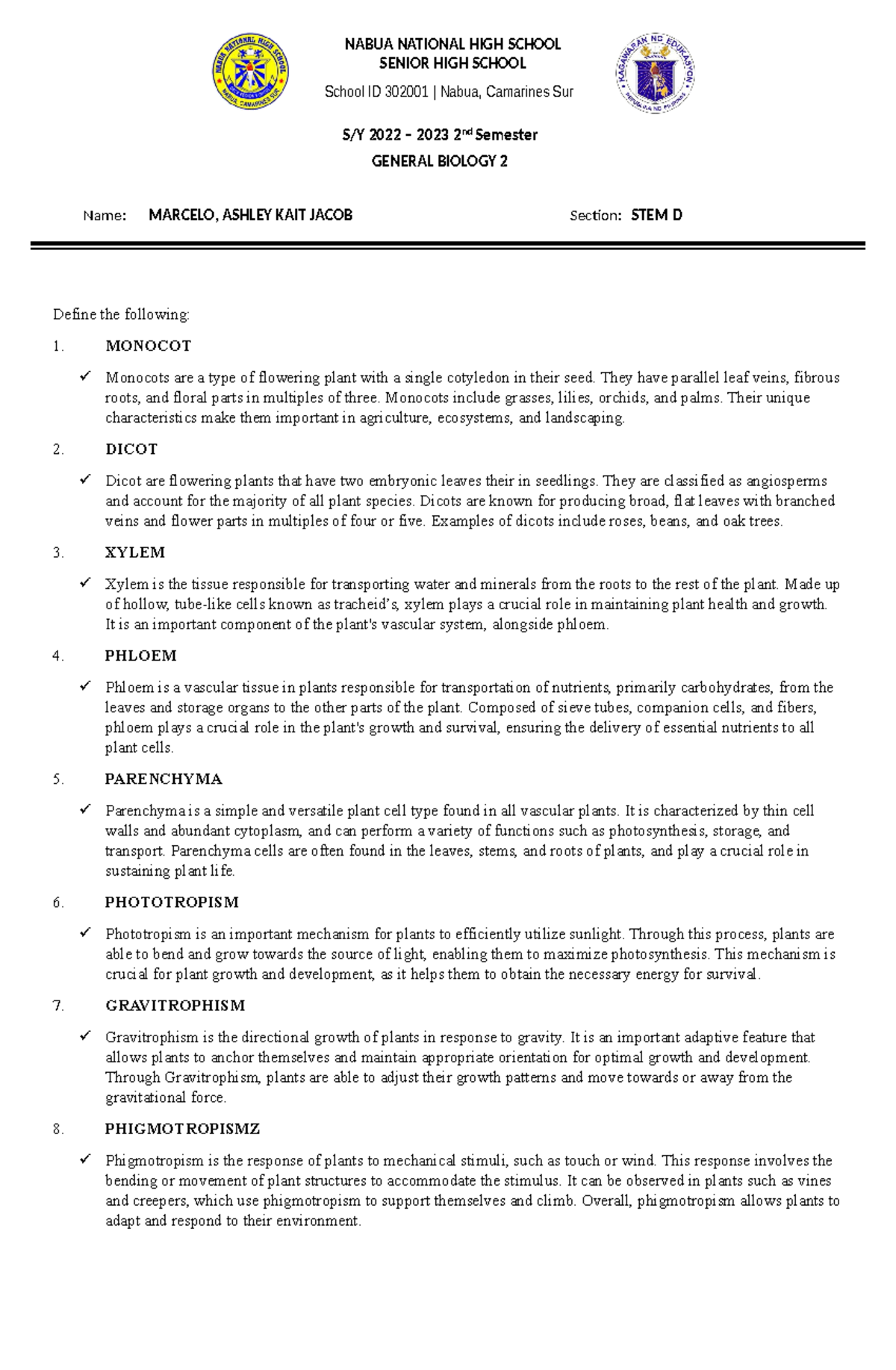 Monocot Dicot - Biology - NABUA NATIONAL HIGH SCHOOL SENIOR HIGH SCHOOL ...
