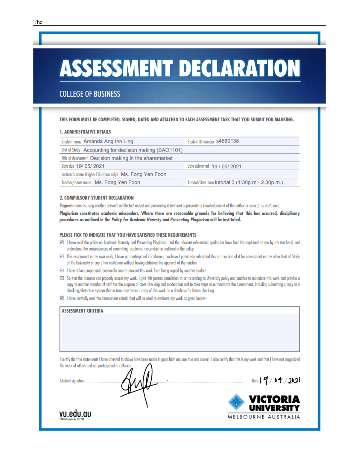 Assignment for Accounting Report 2021 - The ACCOUNTING FOR DECISION ...