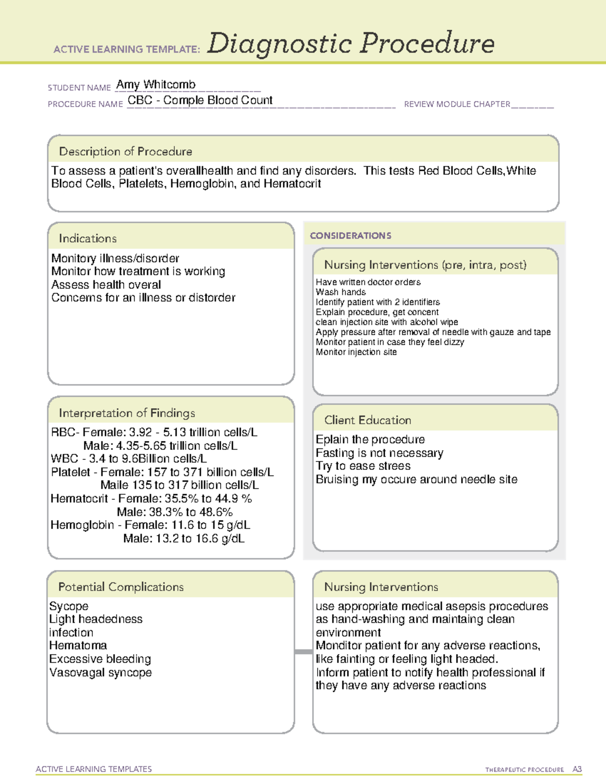 Ati Diagnostic Procedure Template