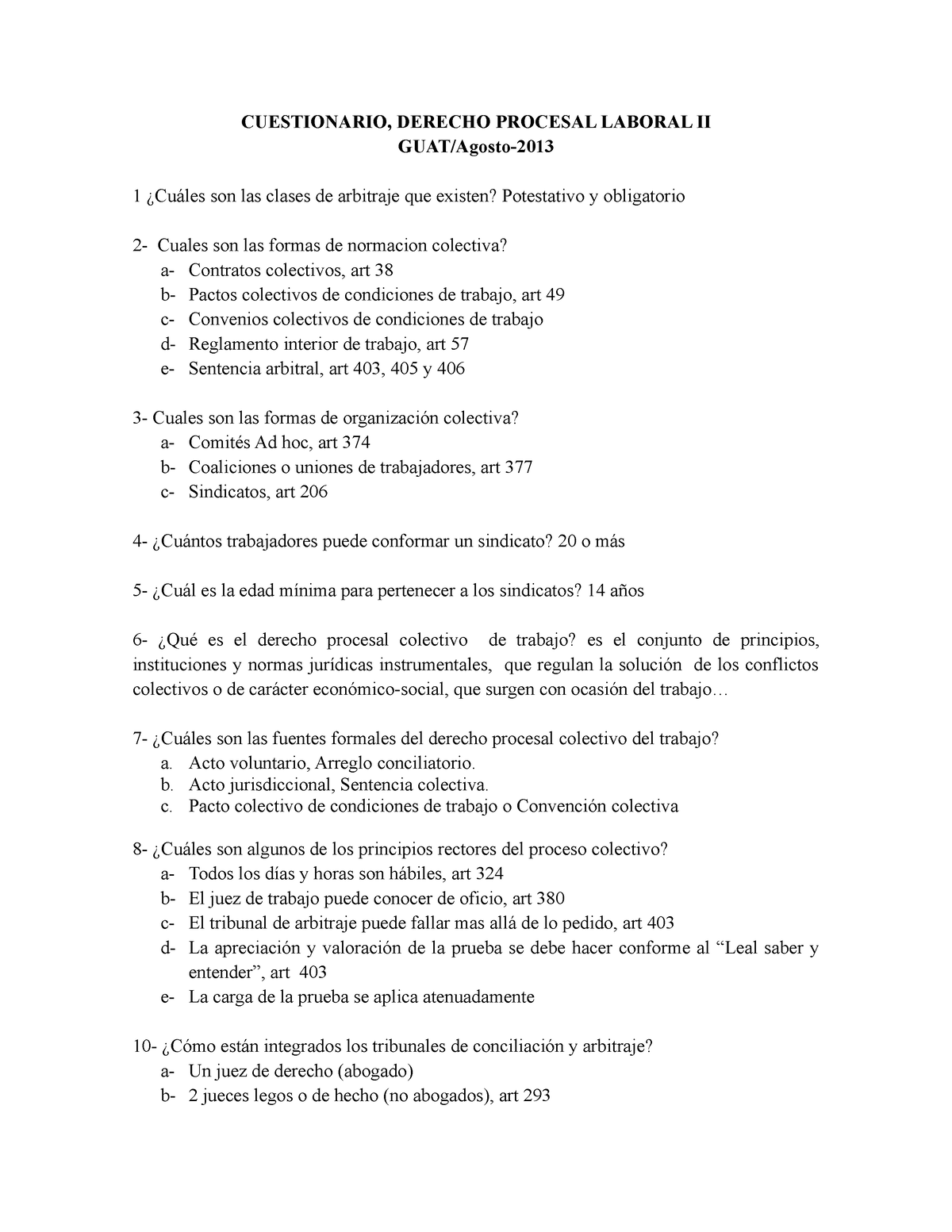 Cuestionario Proc Laboral Ii Cuestionario Derecho Procesal Laboral