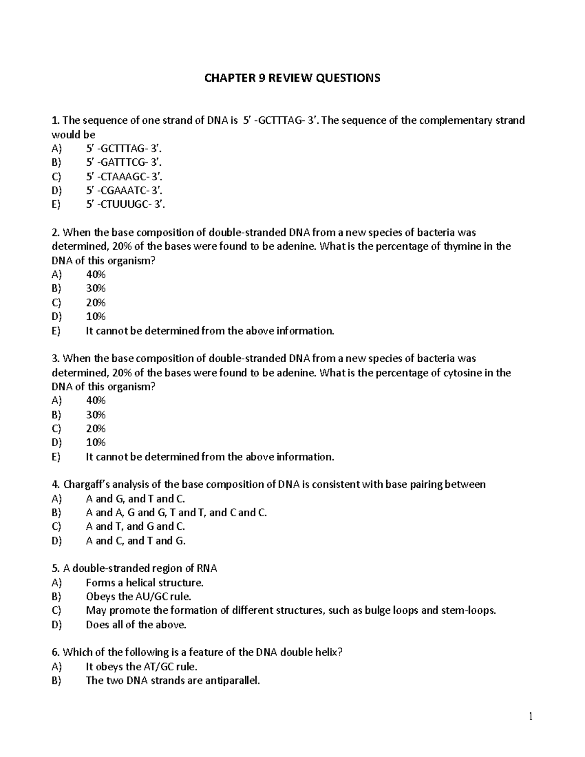 Genetics Chapter 9 Review Questions - CHAPTER 9 REVIEW QUESTIONS The sequence of one strand of ...