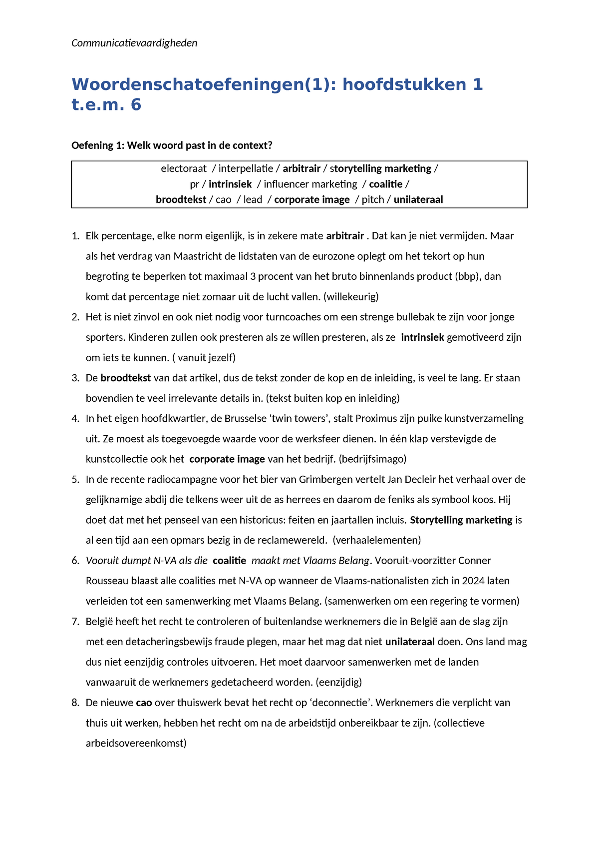 Woordenschat(1); Hfst 1 Tem 6 - Woordenschatoefeningen(1): Hoofdstukken ...