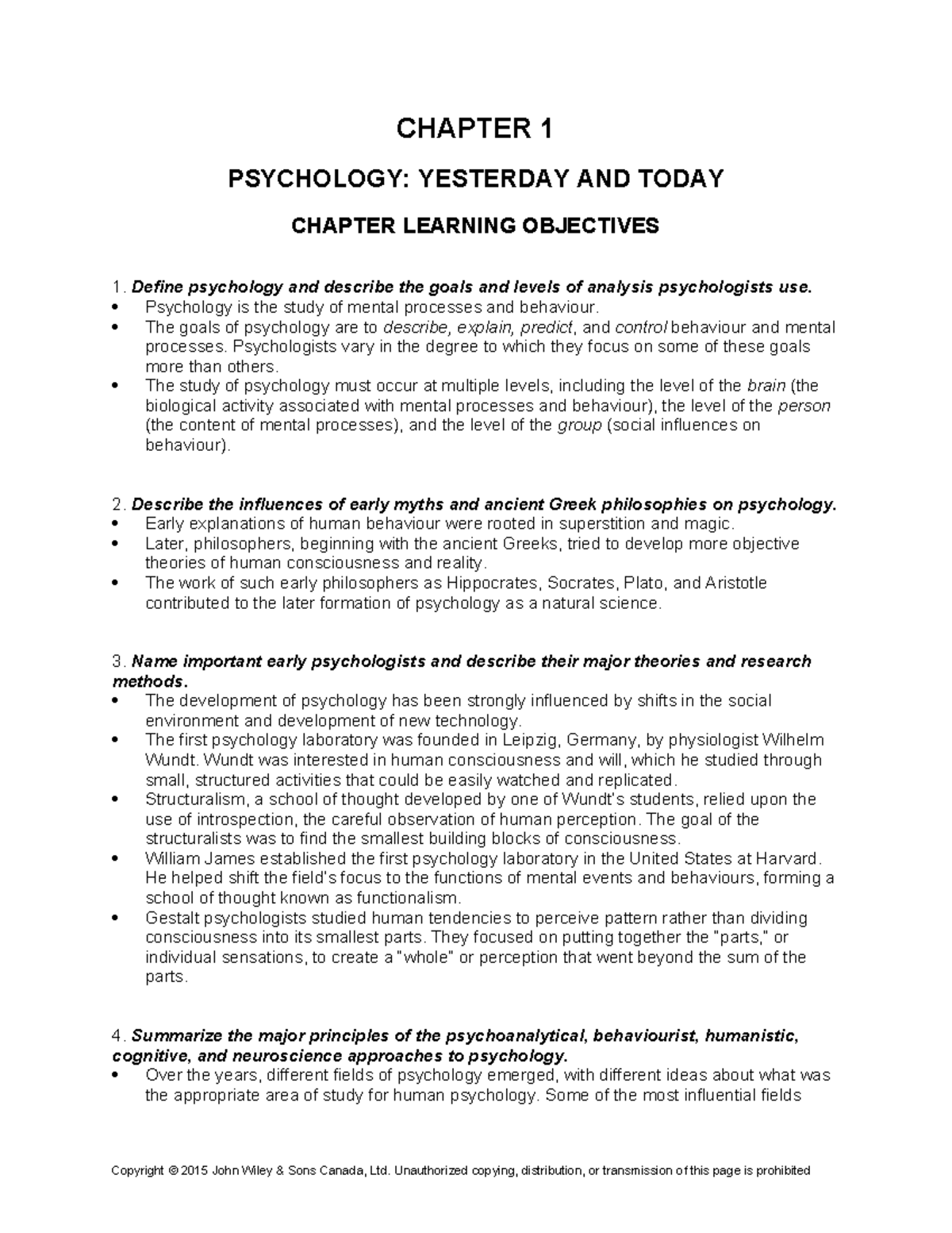 Psych Test Bank 1 test bank CHAPTER 1 PSYCHOLOGY YESTERDAY AND