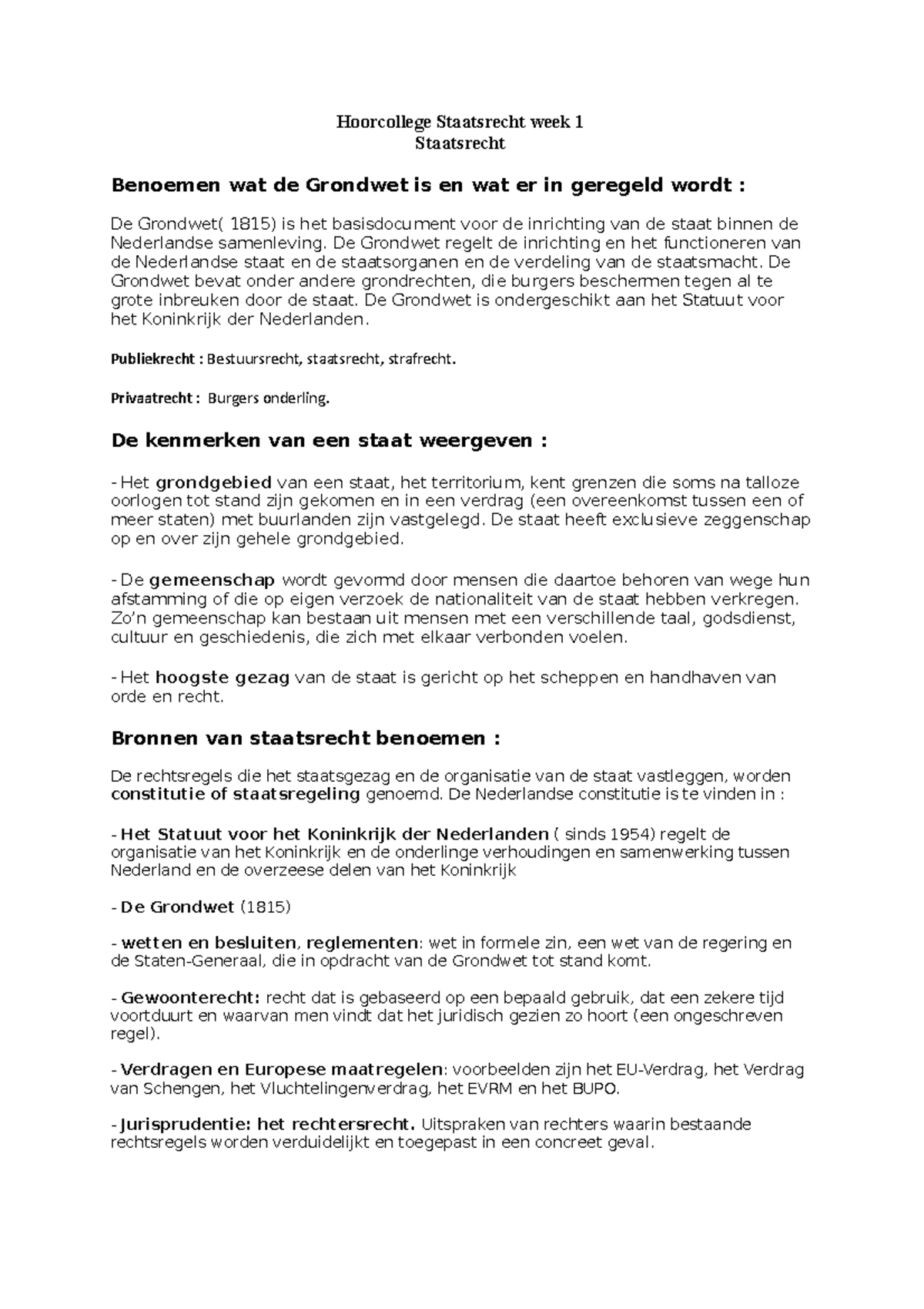 Leerdoelen En Samenvatting Staatsrecht - Hoorcollege Staatsrecht Week 1 ...