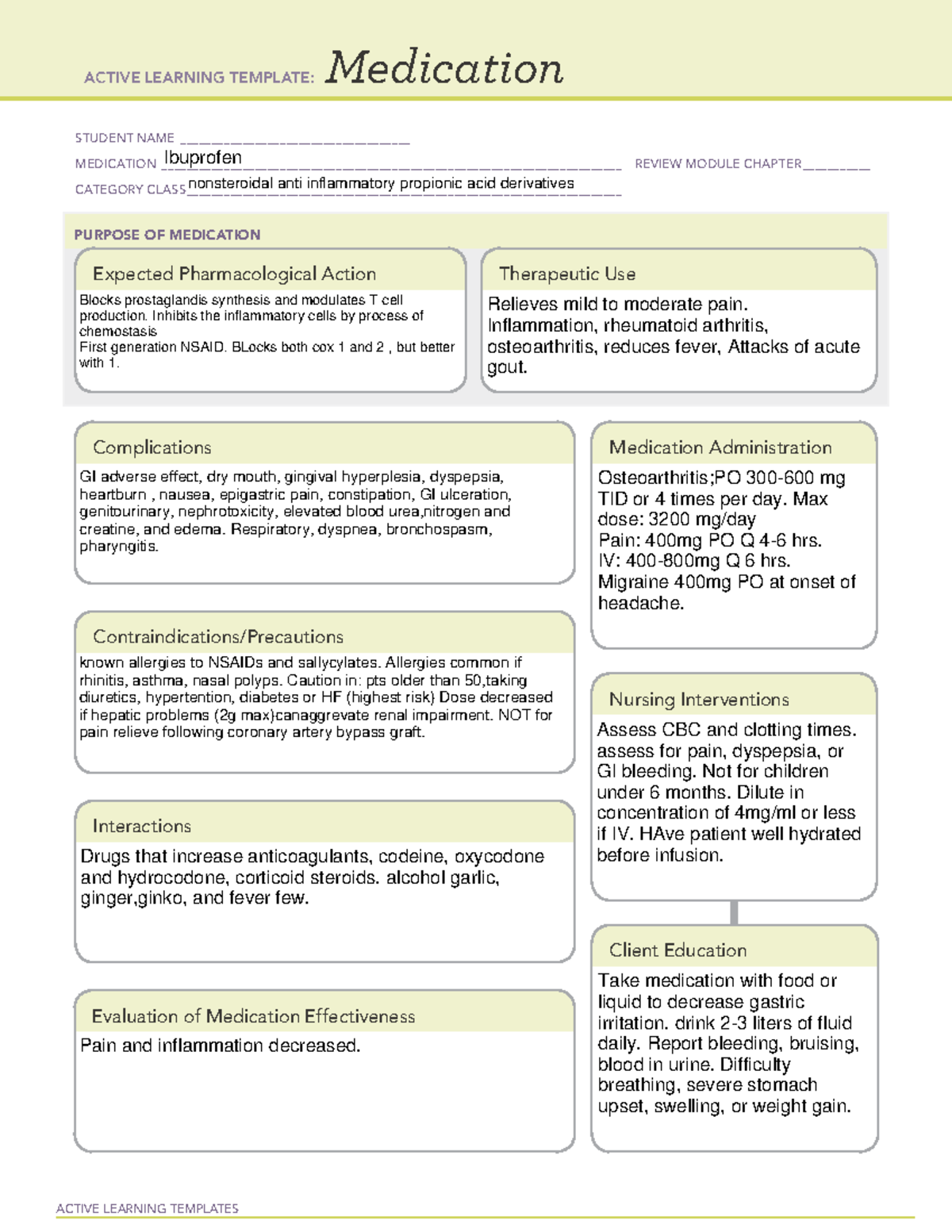 Ibuprofen drug card - Medication card - ACTIVE LEARNING TEMPLATES ...