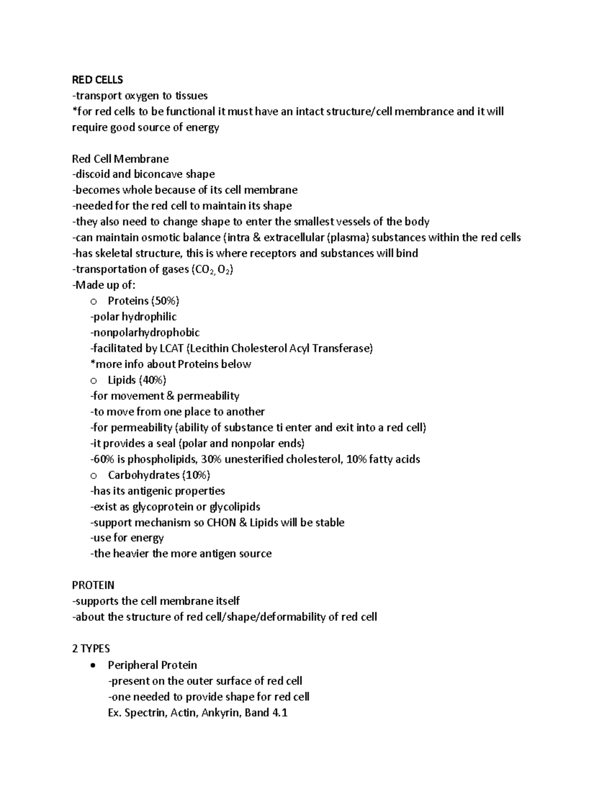 RED Cells - Lecture notes 2 - RED CELLS oxygen to tissues red cells to ...