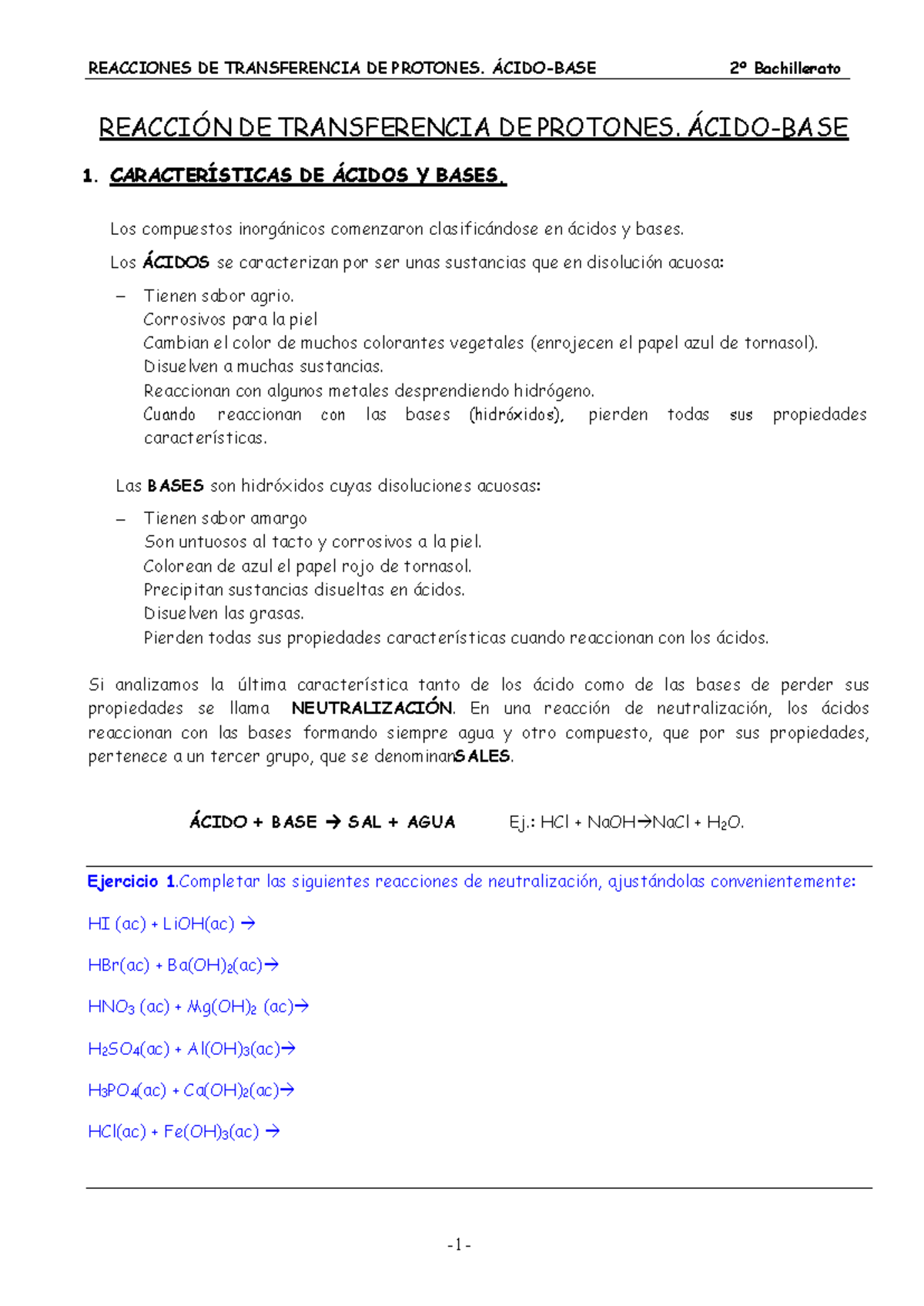 Teor Ã­a Equilibrio Ã¡cido-base - REACCIÓN DE TRANSFERENCIA DE PROTONES ...