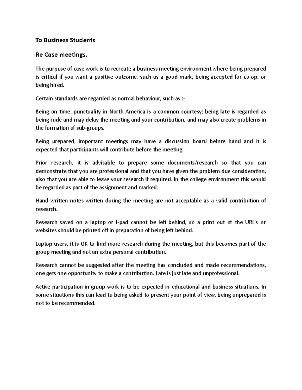 Case work protocol material on how to make case work required to pass