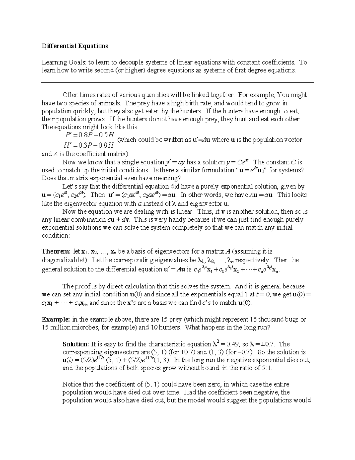 45 Differential Equations Differential Equations Learning Goals to