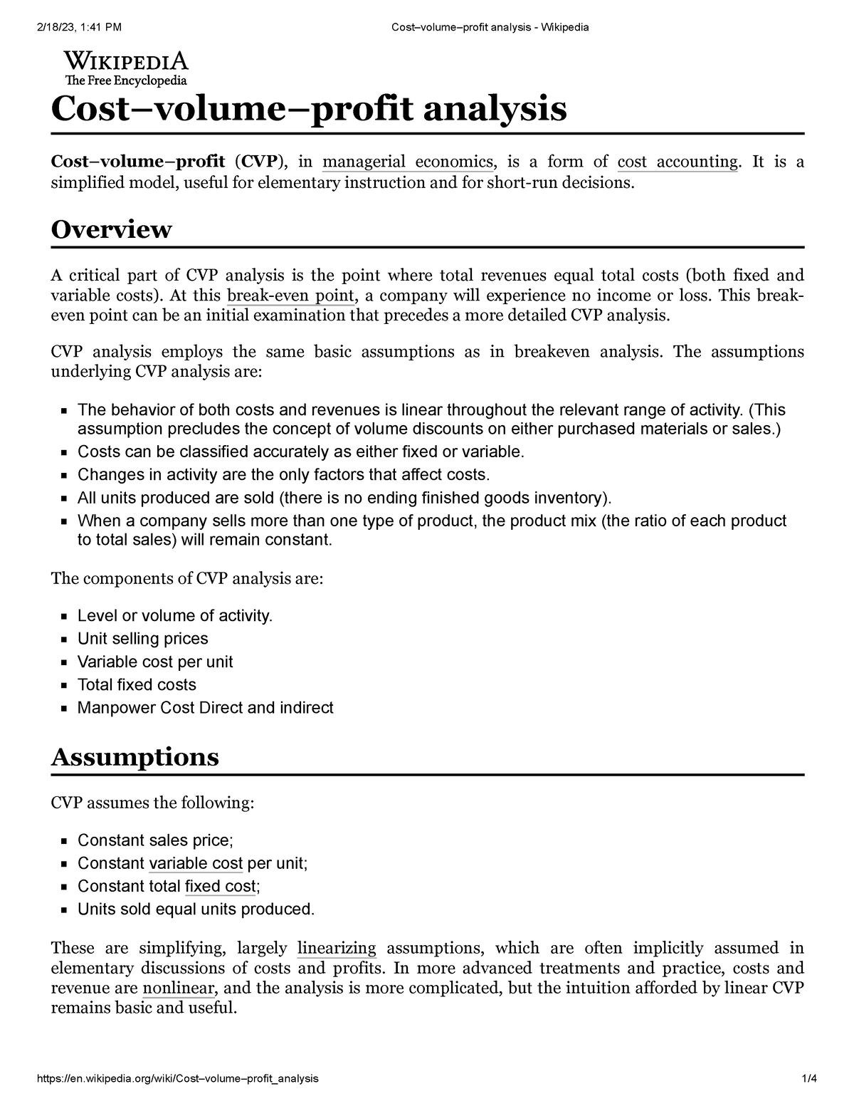 Cost–volume–profit Analysis - Cost–volume–profit Analysis Cost–volume ...