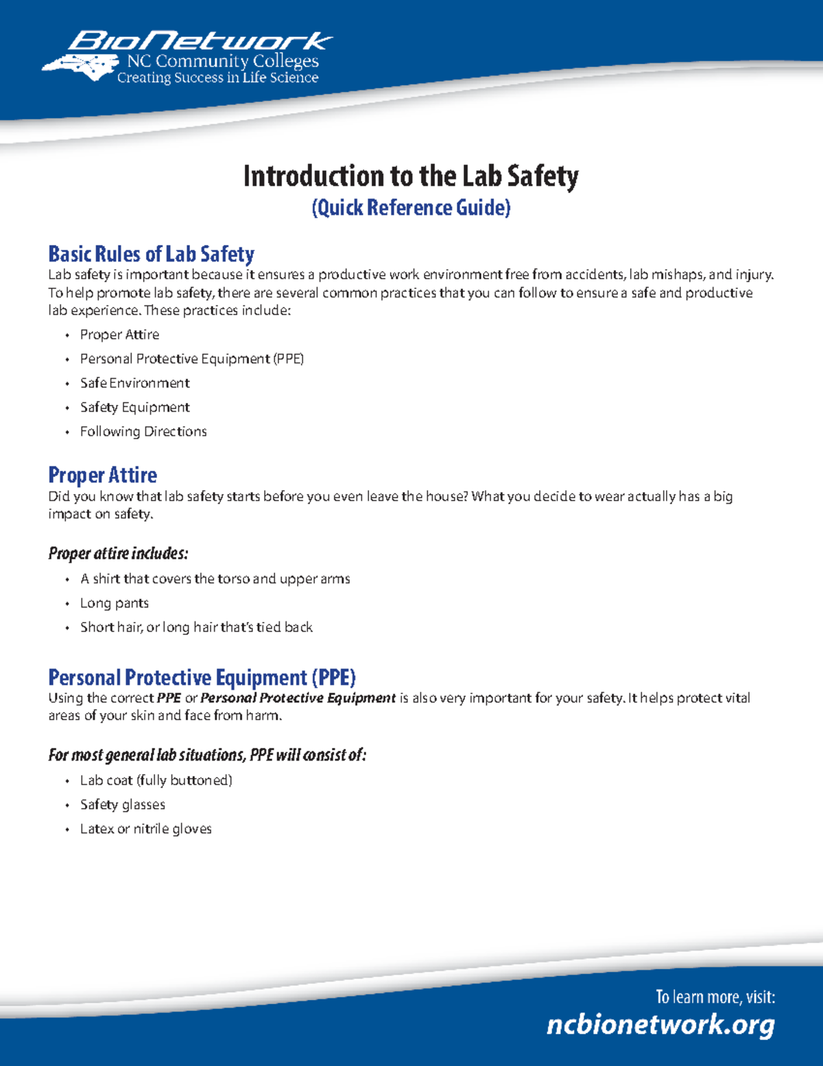 Intro To Lab Safety - Introduction to the Lab Safety (Quick Reference ...