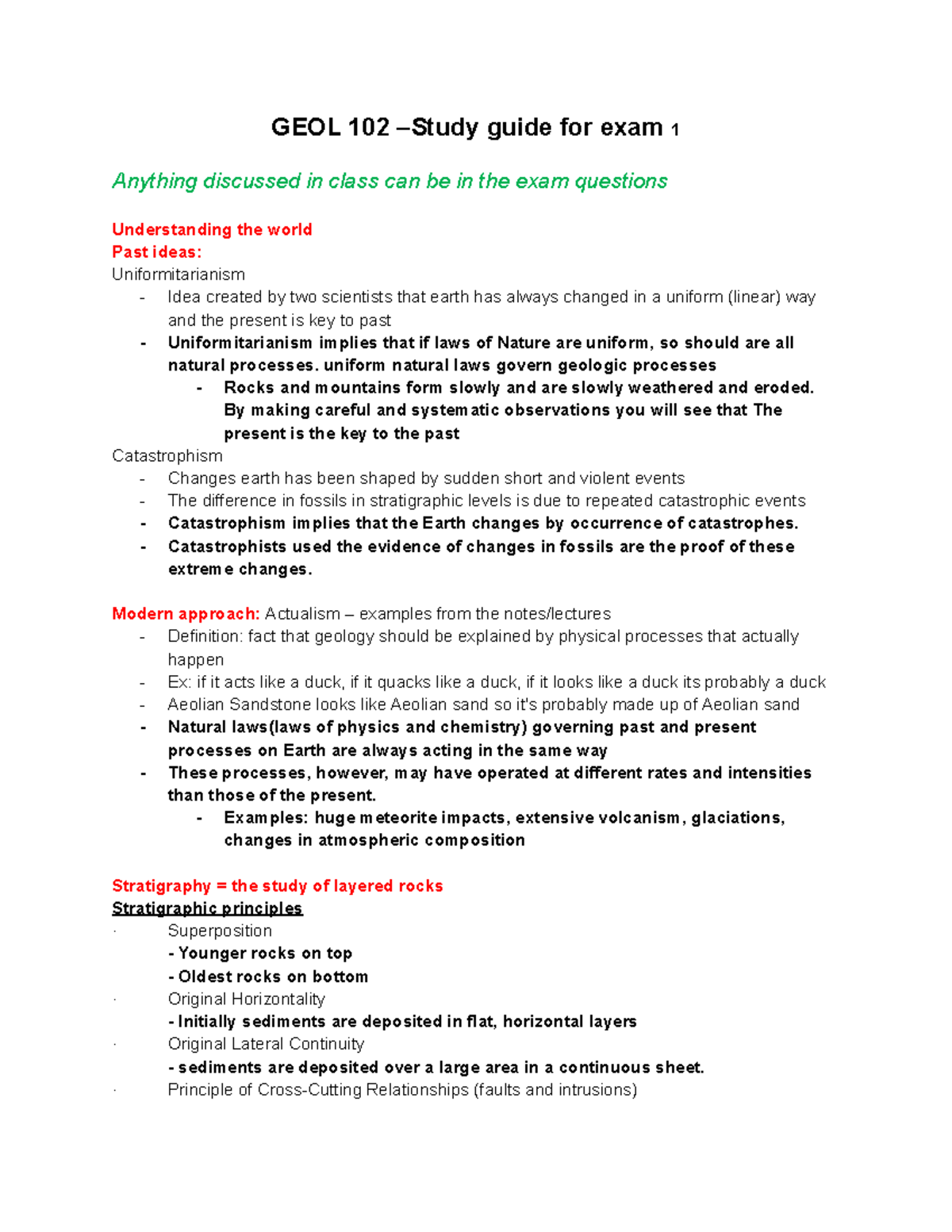 Geology Exam 1 Study Guide - GEOL 102 –Study Guide For Exam 1 Anything ...