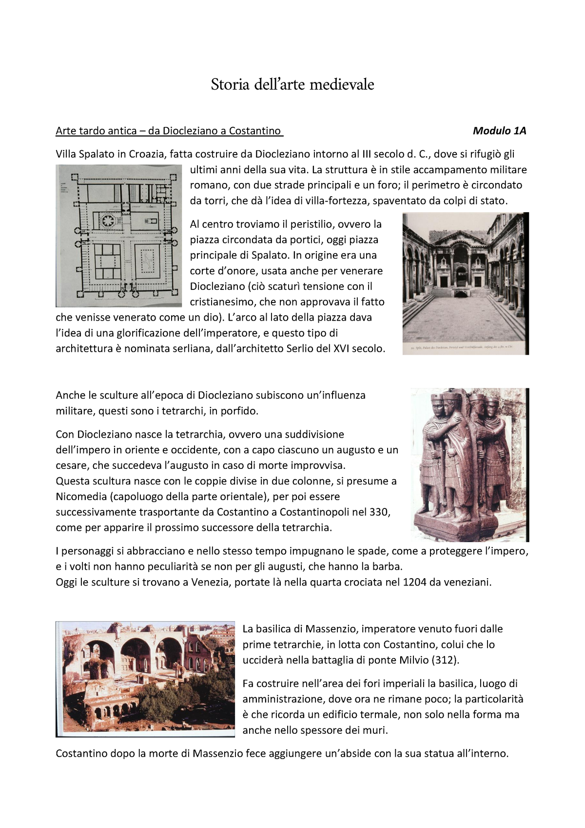 Arte medievale modulo 1A e 1B - Storia dell'arte medievale Arte tardo  antica – da Diocleziano a - Studocu
