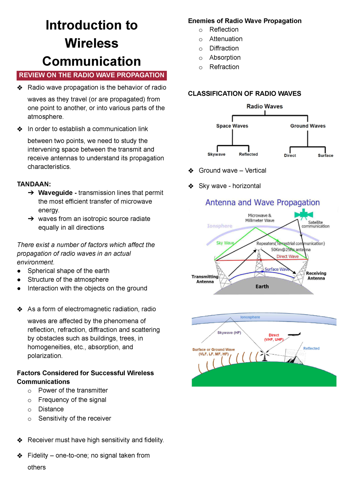 Notes Introduction and Fundamentals of Microwave Communications Introduction to Wireless