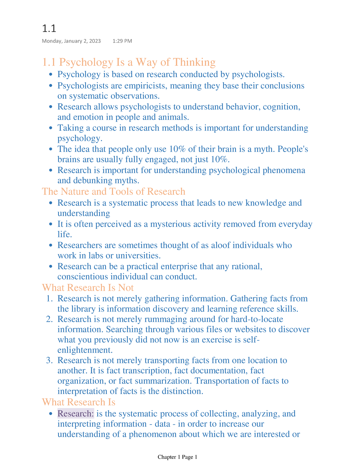 Chapter 1 - Notes and Soomo Answers - 1 Psychology Is a Way of Thinking ...