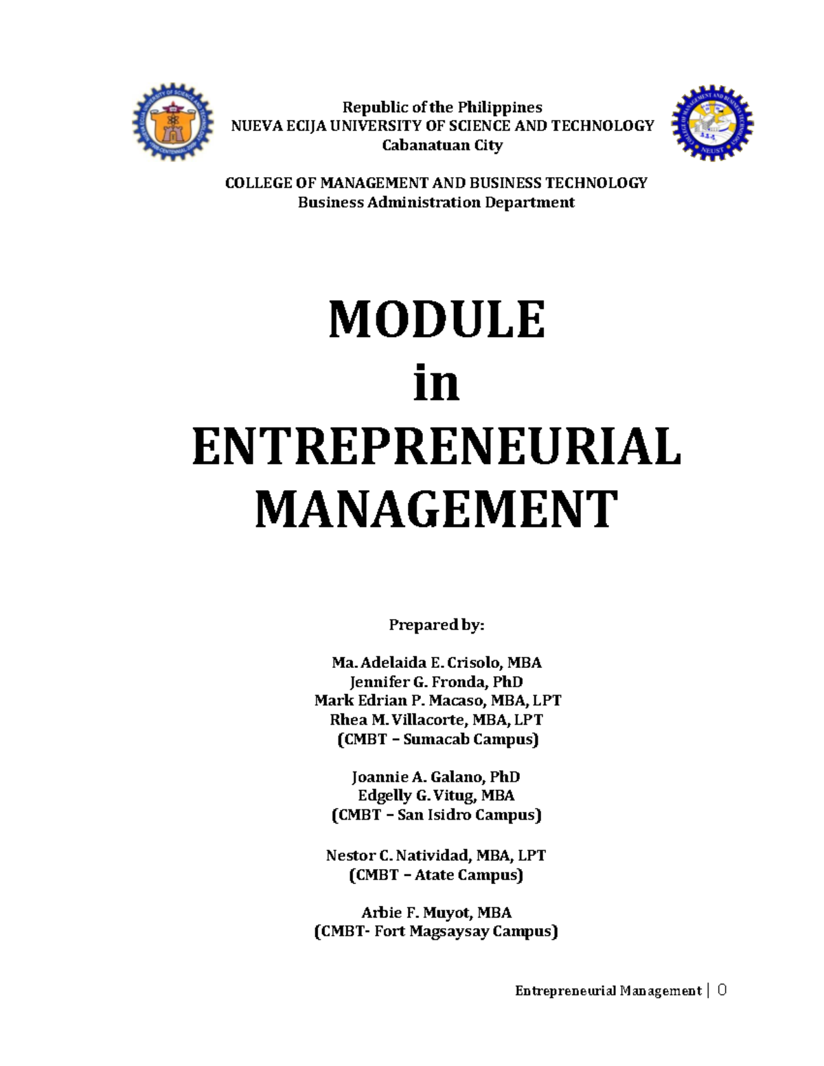 Module IN Elective 1 Entrep Management 1 - Republic of the Philippines ...