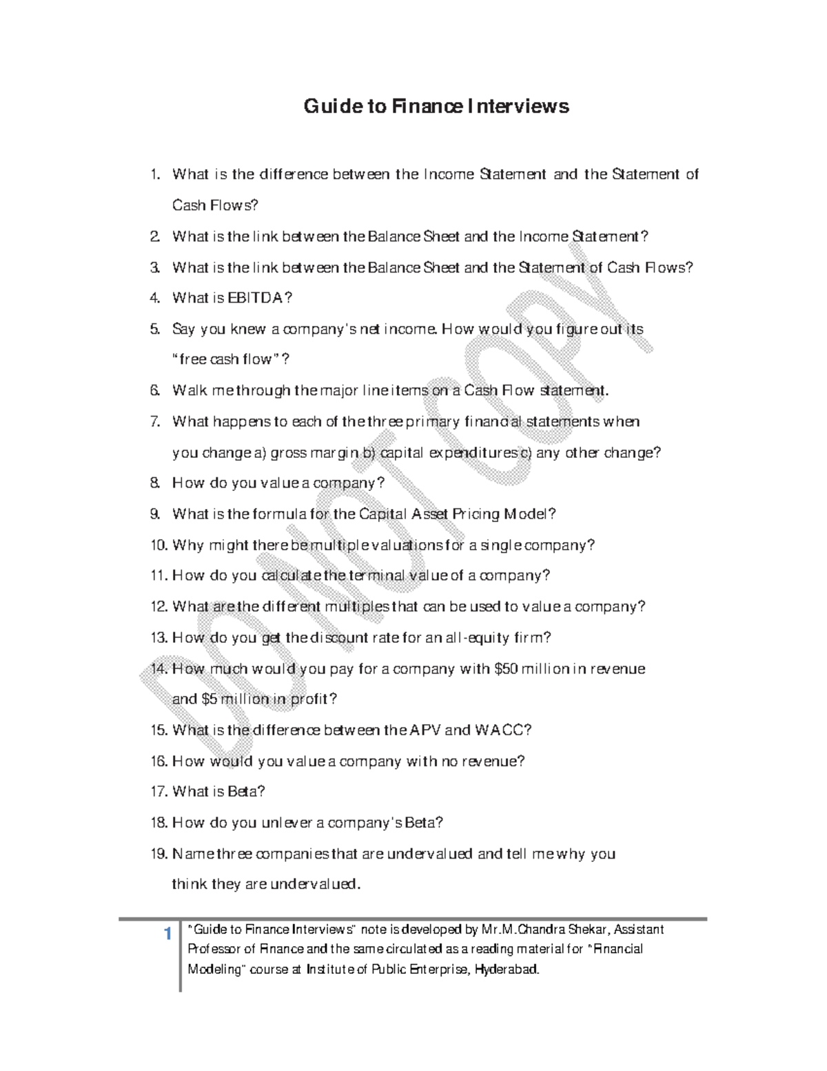 Financial Modeling Guide to Finance Interviews 1 “ Guide to Finance