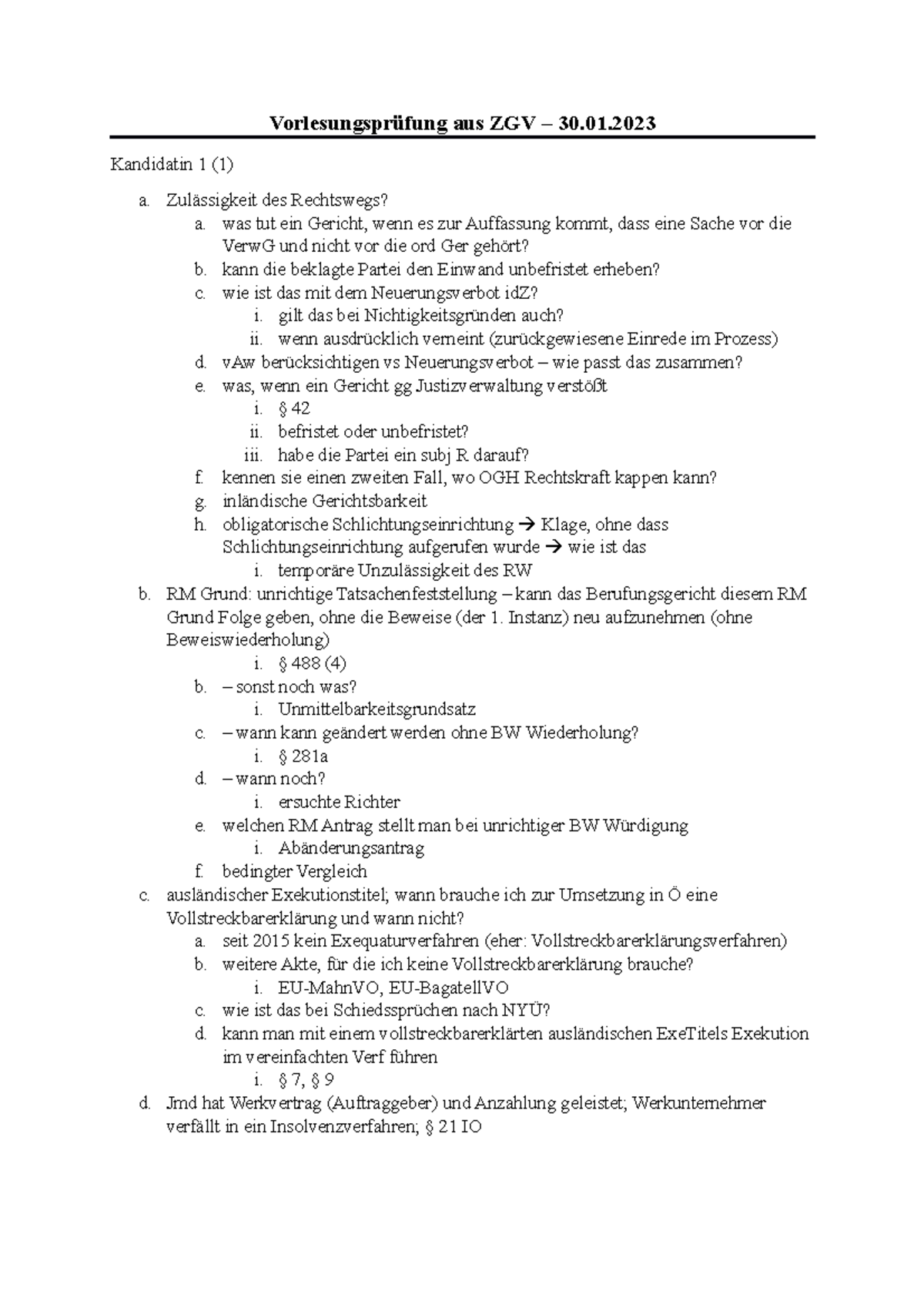 Jelinek 30 - Vorlesungsprüfung aus ZGV – 30. Kandidatin 1 (1) a ...