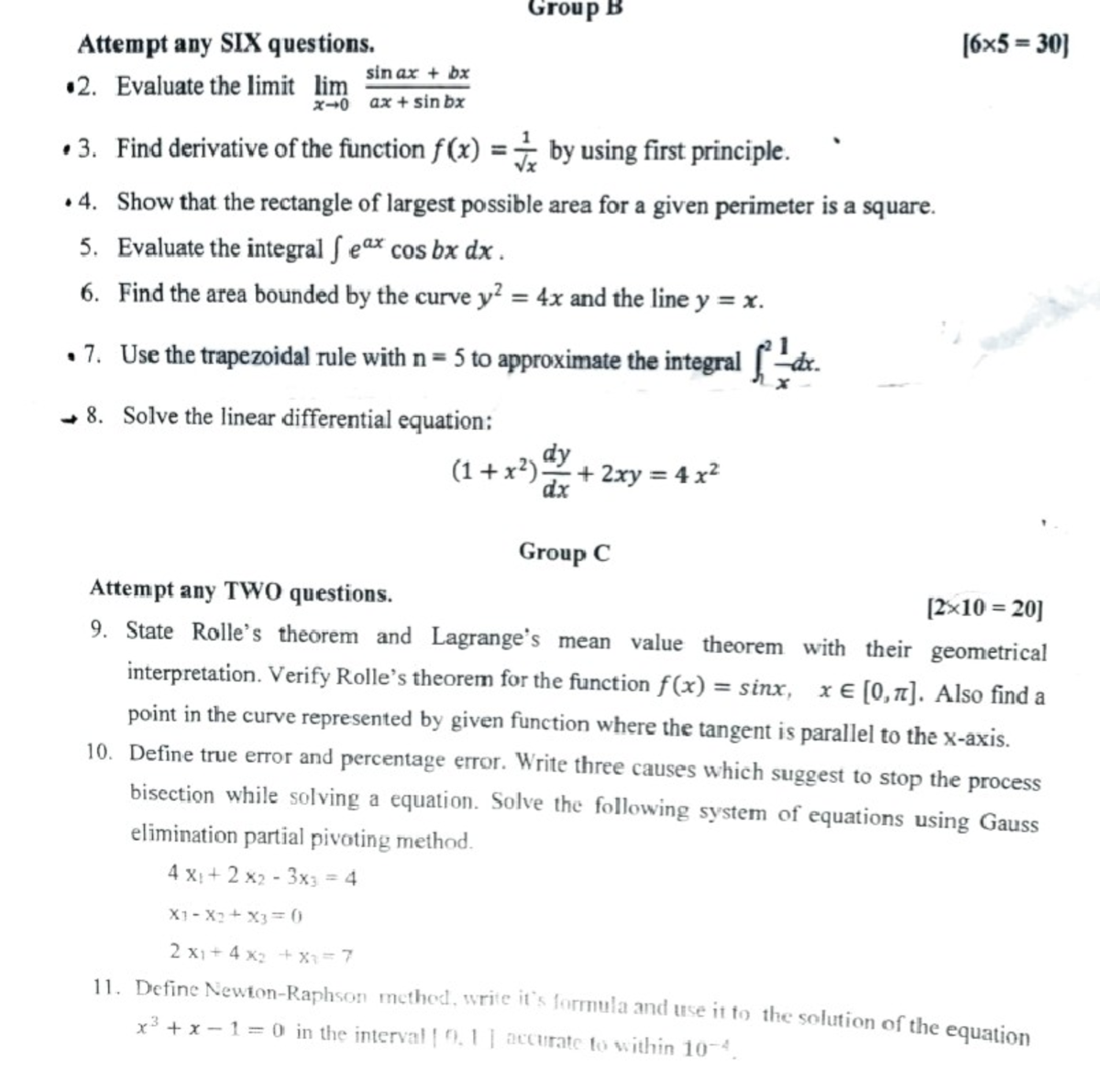 MATH OLD QUESTIONS 20120 - Bachelors of computer application - Studocu