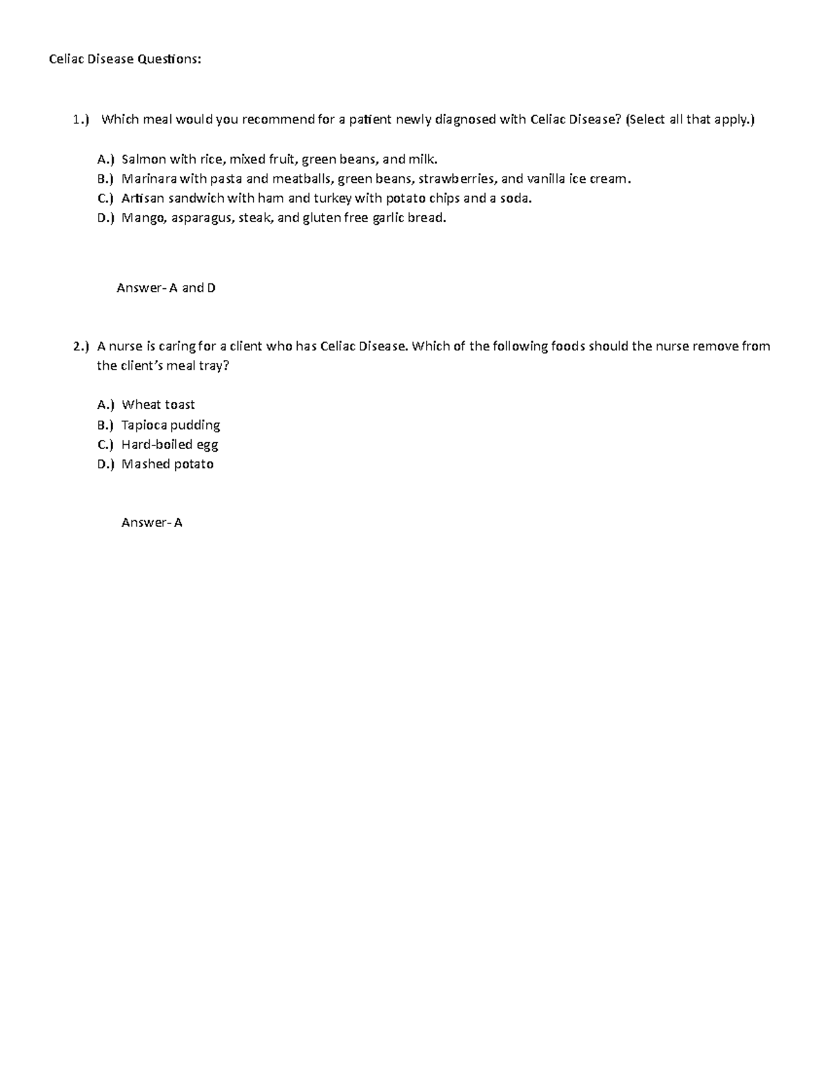 Poster-Celiac - Adult Health Nursing III - Celiac Disease Questions: 1 ...